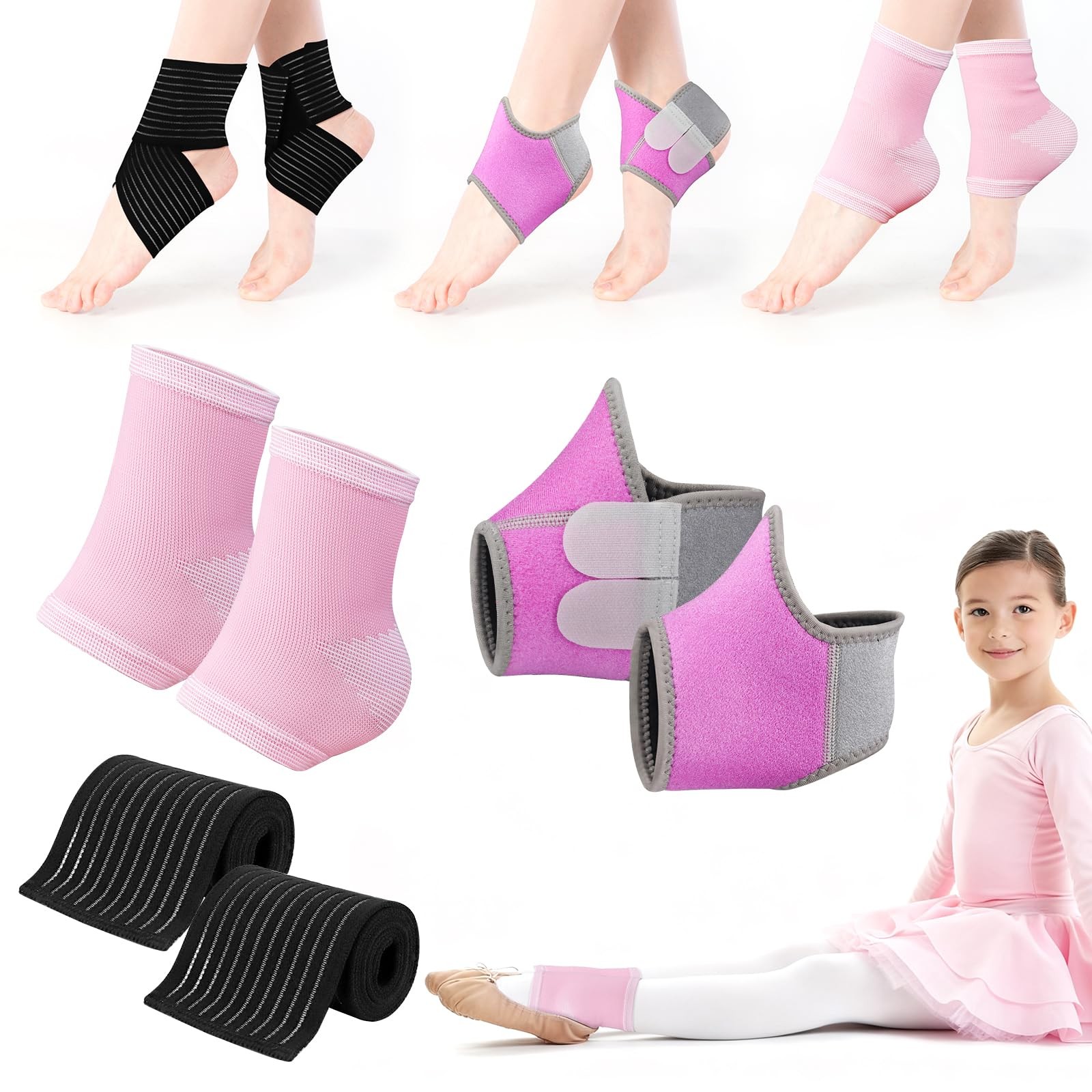6 PCS Kids Ankle Brace Set Support Wraps Knitted Sleeve Sprains Small Size
