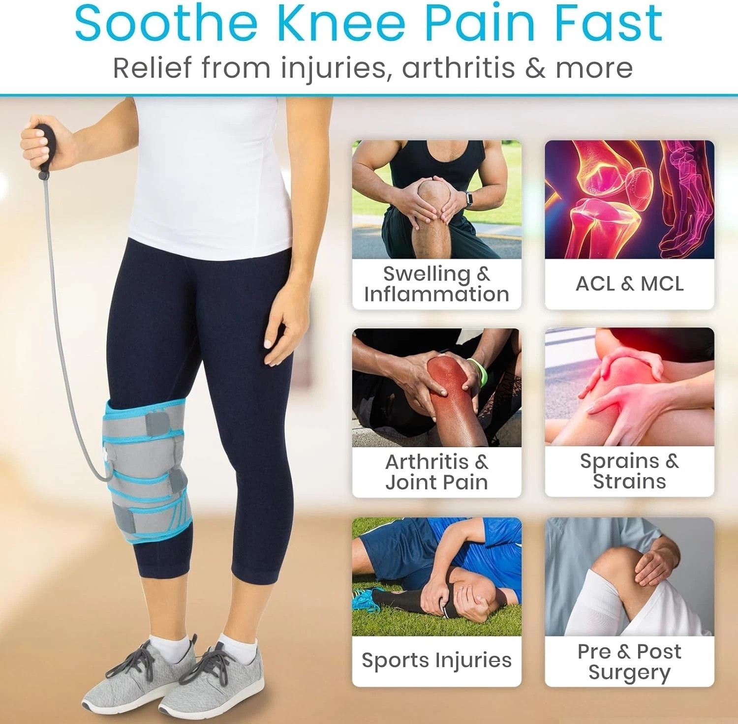 Compression Knee Ice Wrap – Reusable Brace with Air Pump – Hot/Cold Therapy f…