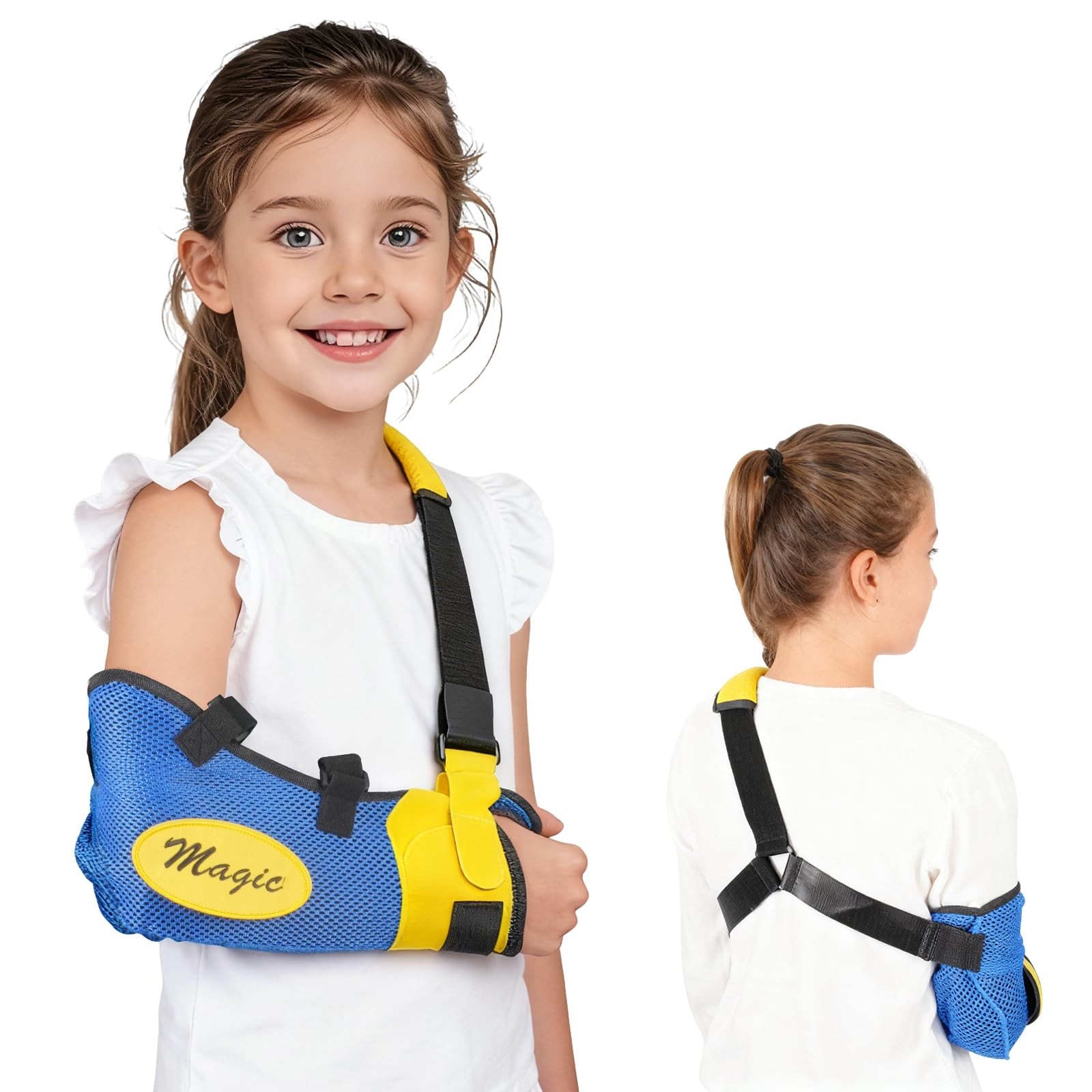 Blue Kids Arm Sling Shoulder Injury Brace Immobilizer Waist Strap 2XS Support
