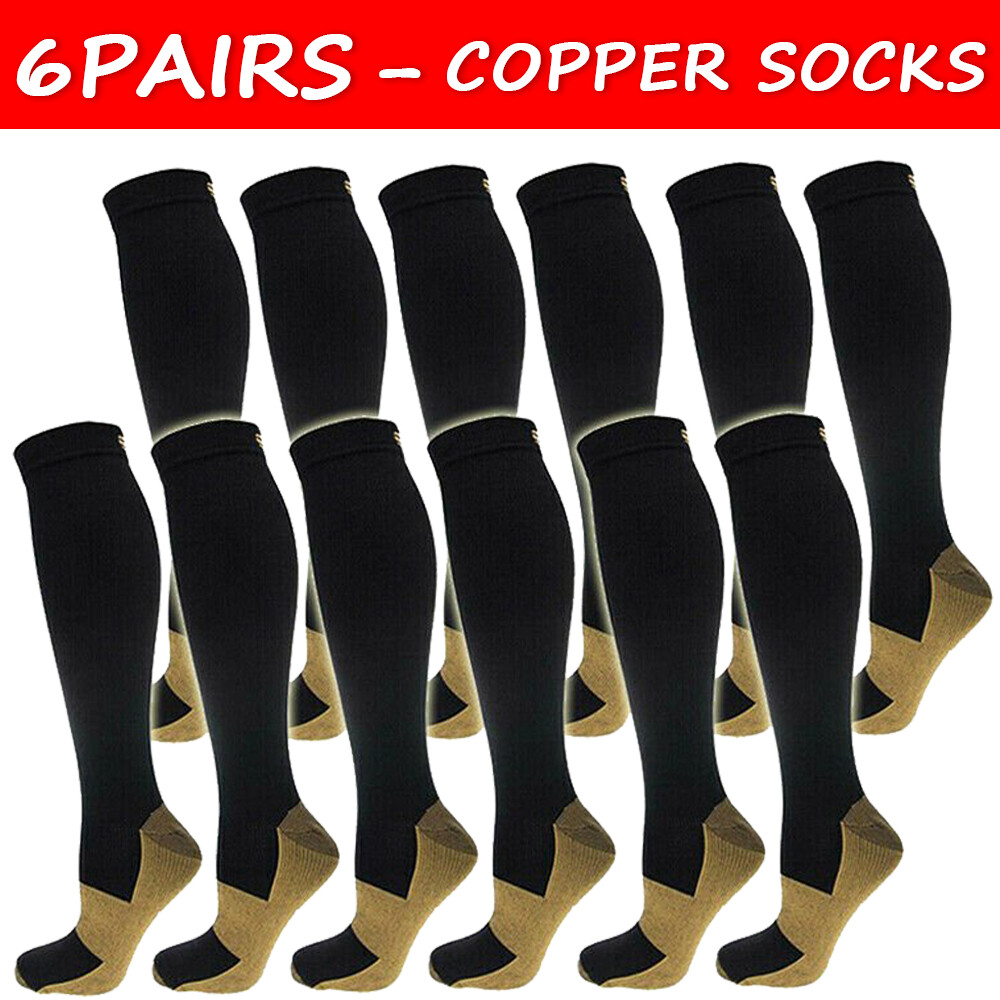 6 Pairs Copper Compression Socks 20-30mmHg Graduated Support Men Women S-XXL