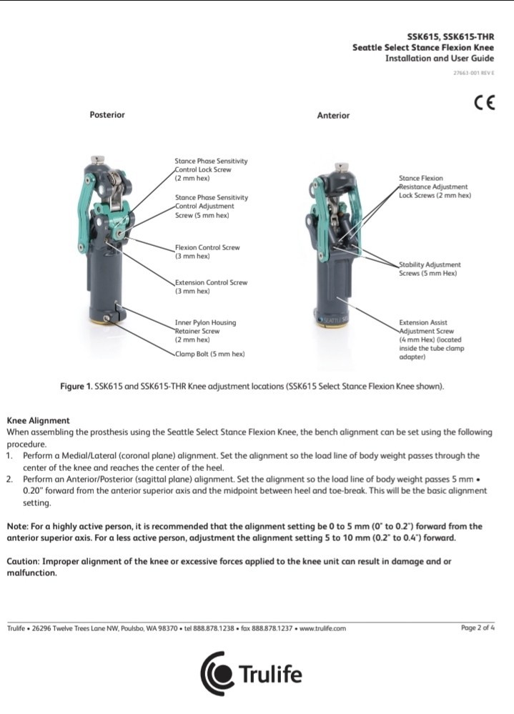 Seattle Select Stance Flexión Polycentric Prosthetic Knee In Excellent Condition