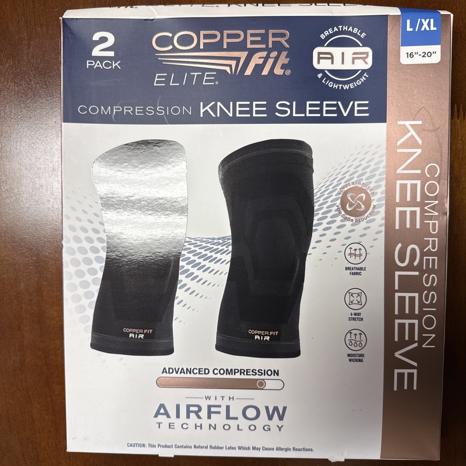 Copper Fit Elite Air Compression Knee Sleeve, 2 Pack – L/XL (16″-20″)