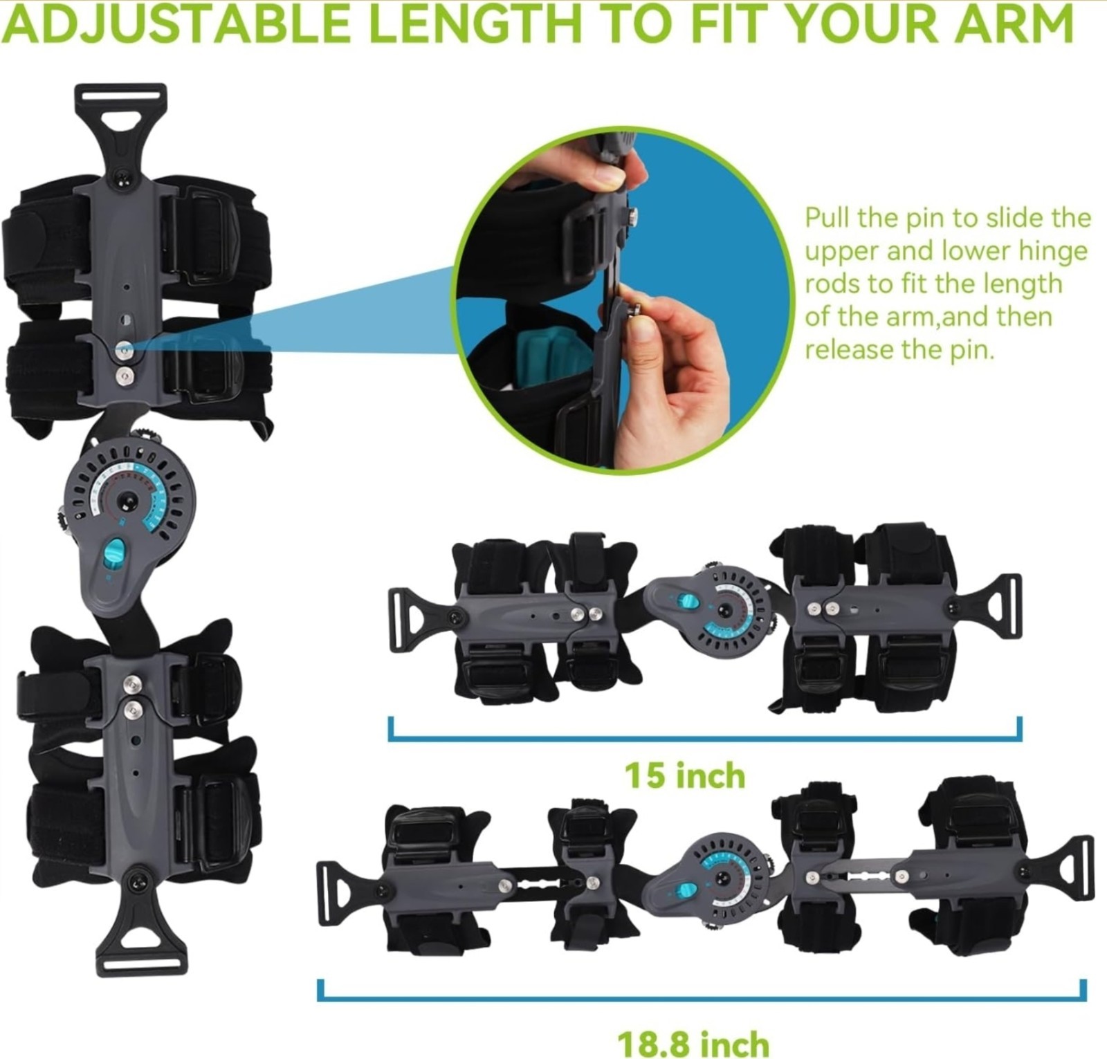 KOMZER Elbow Brace Hinge Adjustable Post OP ROM Elbow Brace with Sling RIGHT