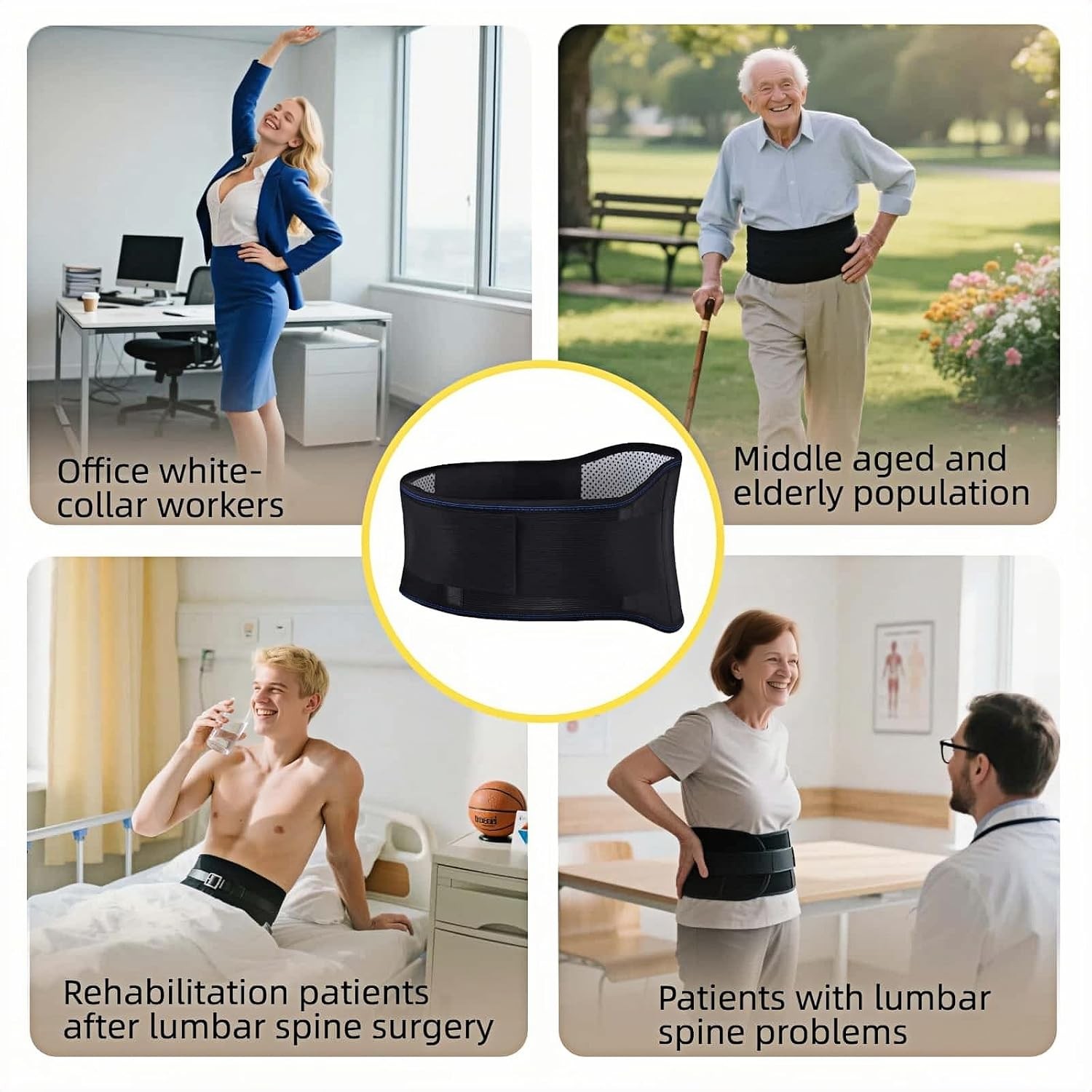 Self Heating Lumbar Support Strap XL Adjustable Back Brace Thermal Therapy