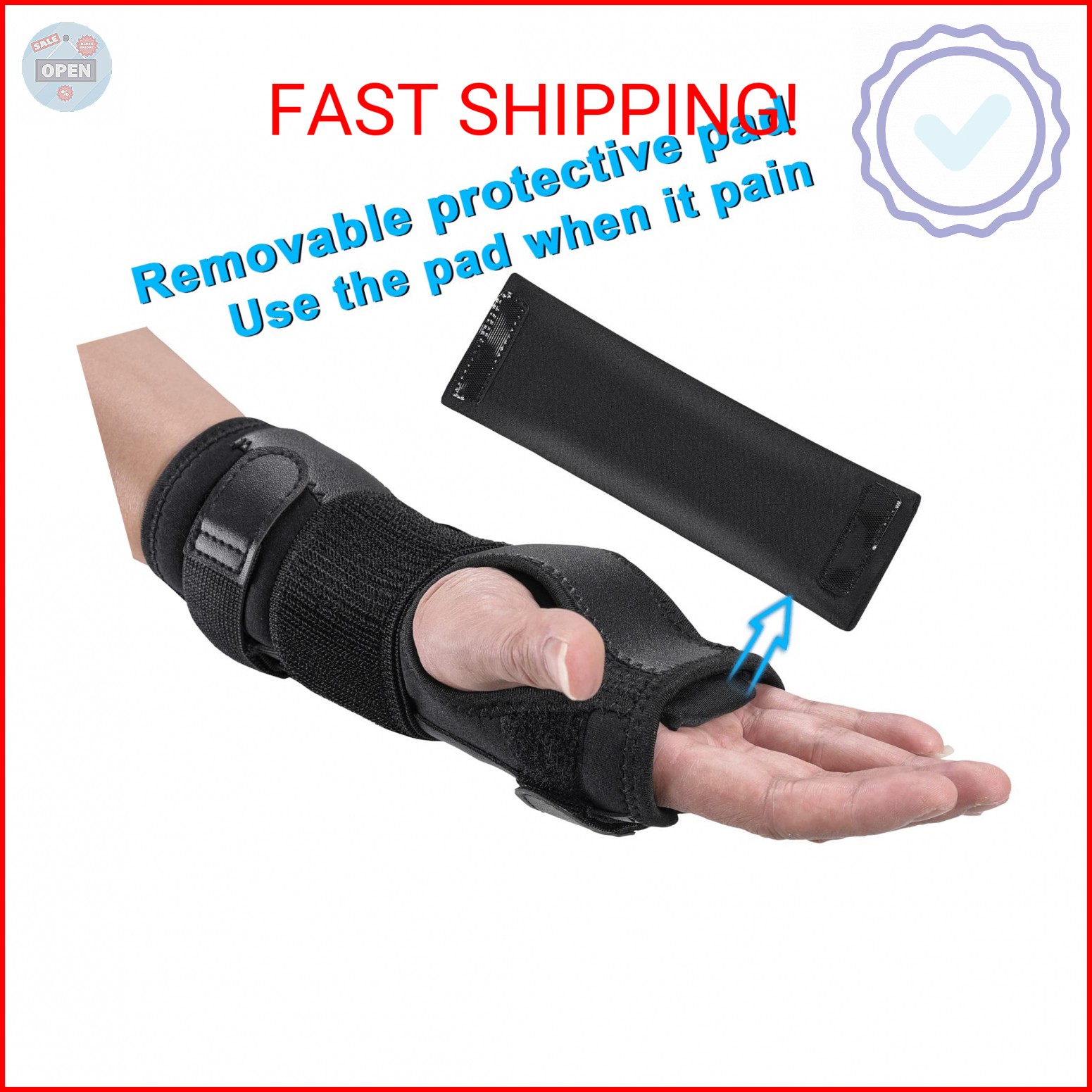 PKSTONE Wrist Splint for Carpal-Tunnel Syndrome, Adjustable Compression Wrist Br