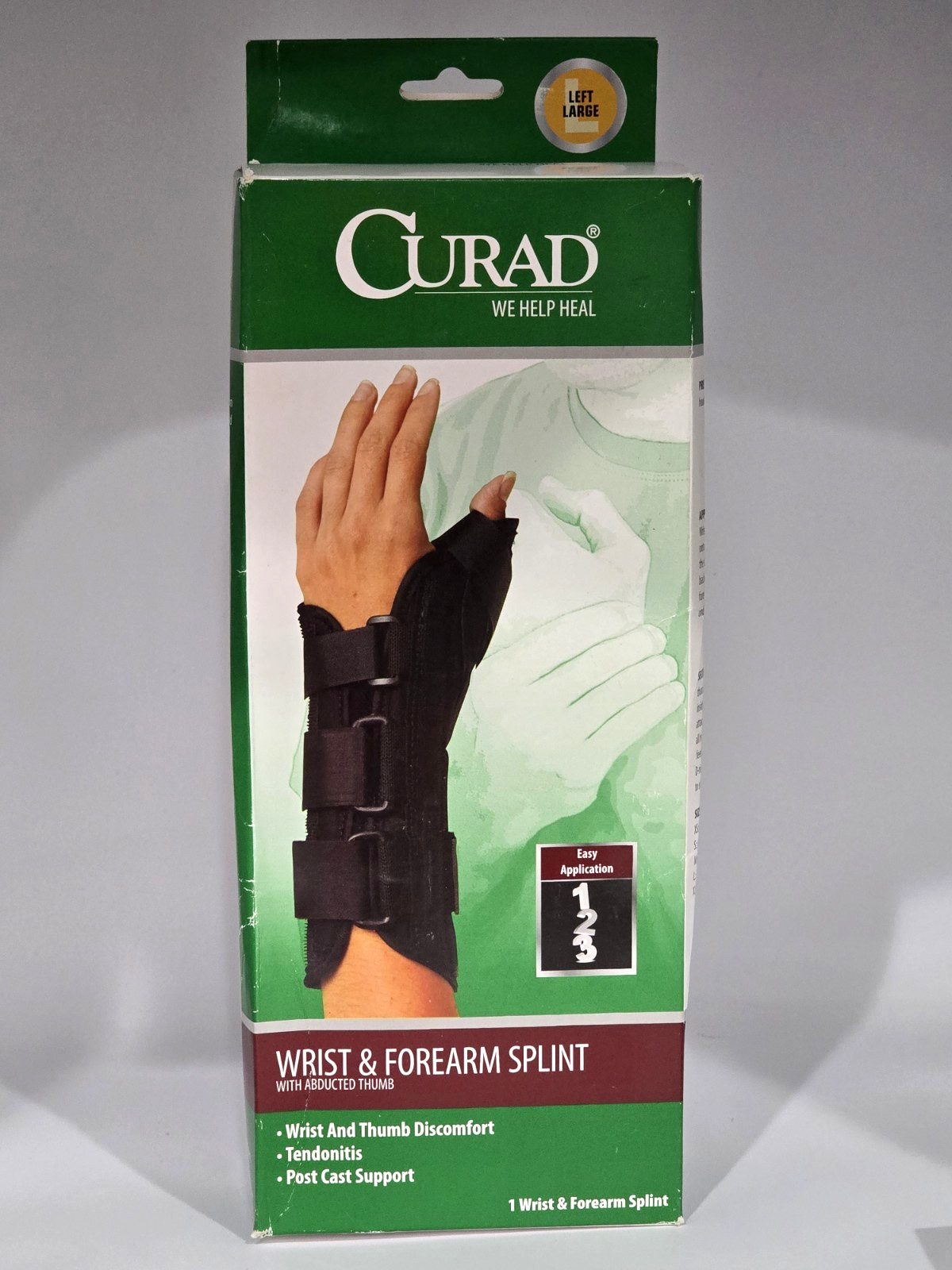 LEFT Wrist & Forearm Splint Abducted Thumb, LARGE – ORT18210LLD – Curad – NIB