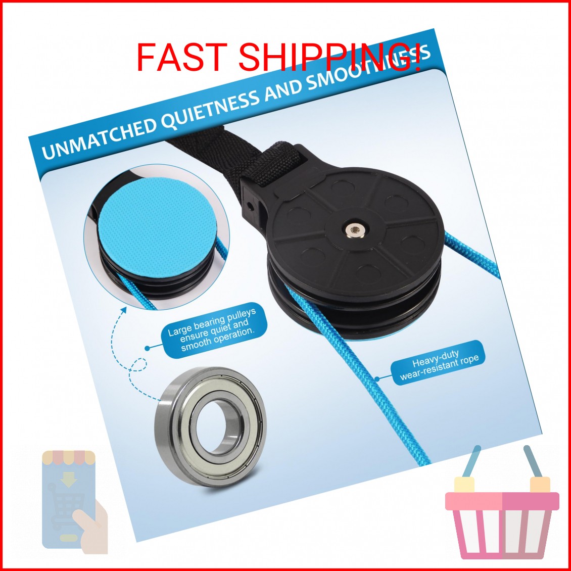 Shoulder Pulley for Physical Therapy, Quiet & Noiseless Over Door Shoulder Rehab