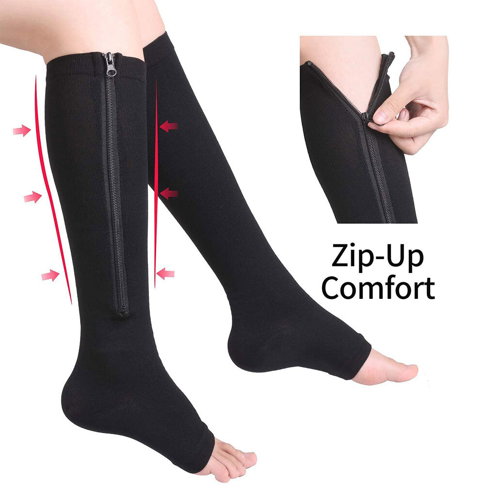 3 Pairs Open Toe Compression Socks Women Men 20-30mmHg Zipper Support Leg Calf