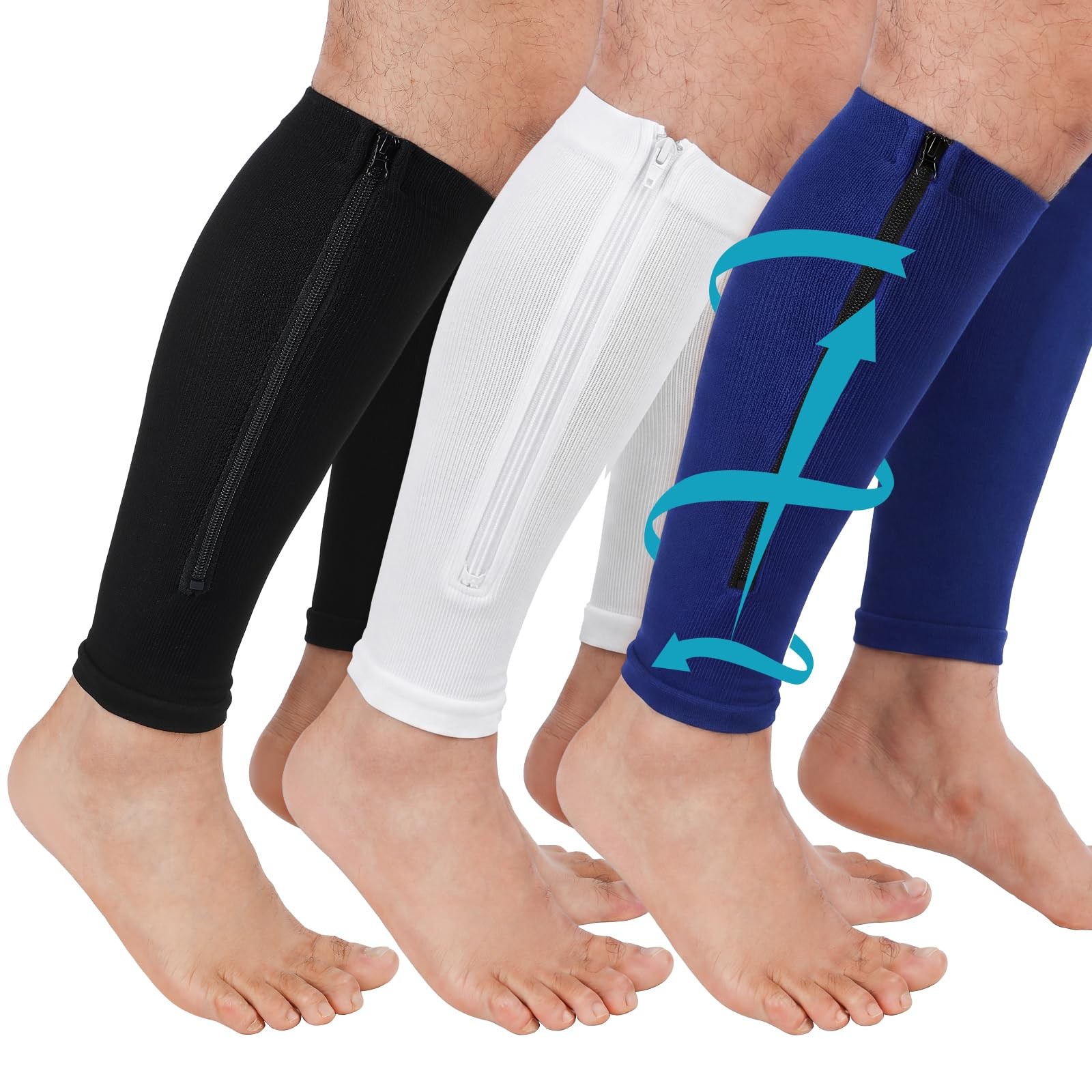 3 Pairs Calf Compression Sleeve with Zipper 20-30mmhg Leg Compression Sleeve …