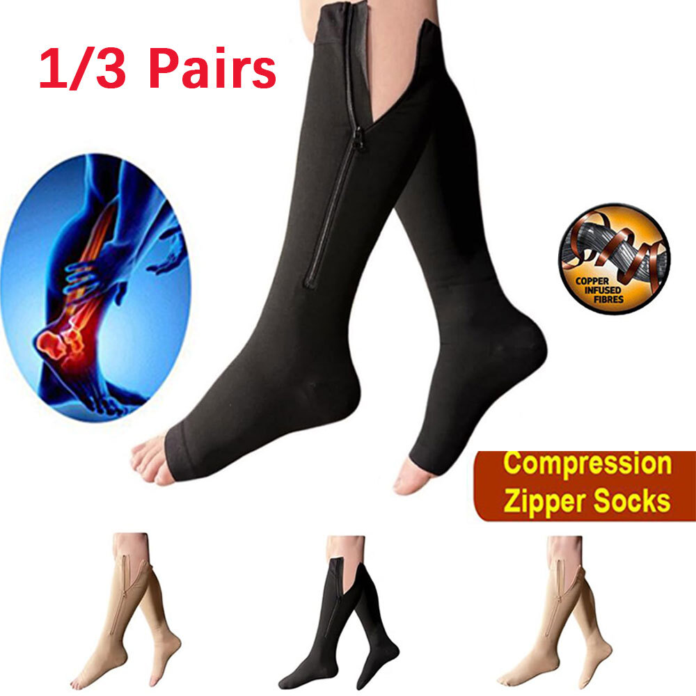 Zipper Compression Socks 20-30 Mmhg Support For Women/Men Cycling Running