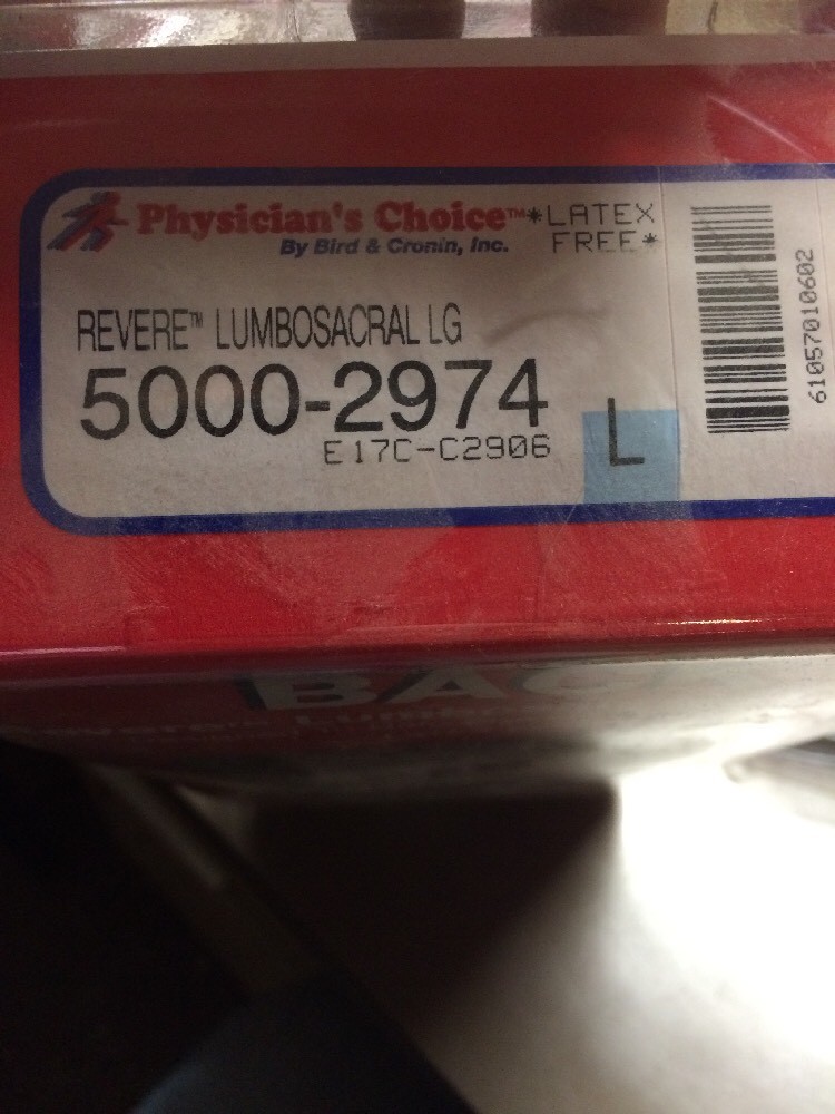 Physicians Choice Back Revere Lumbosacral Support #5000-2974 White Size Large