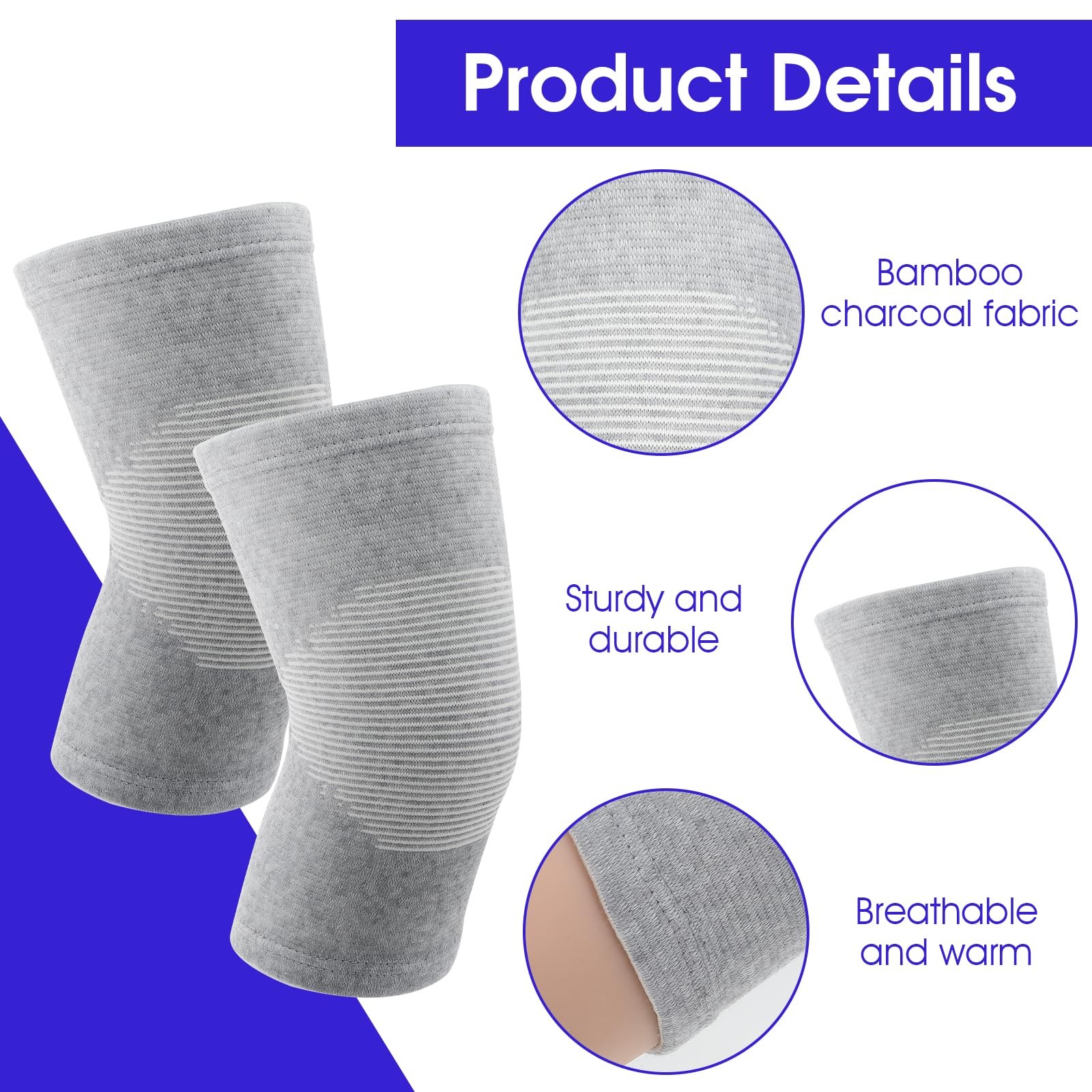 Bamboo Knee Sleeve, Elastic Compression Knee Brace Breathable Knees Pads Leg Sle