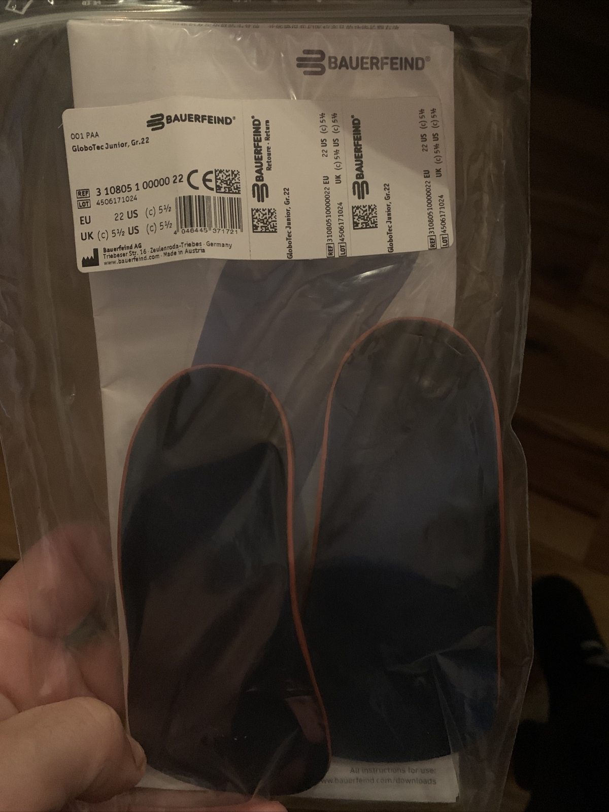 BAUERFEIND GLOBOTEC JUNIOR REF 3 10805 1 00000 22 SIZE 5 1/2 US NEW IN PACKAGE