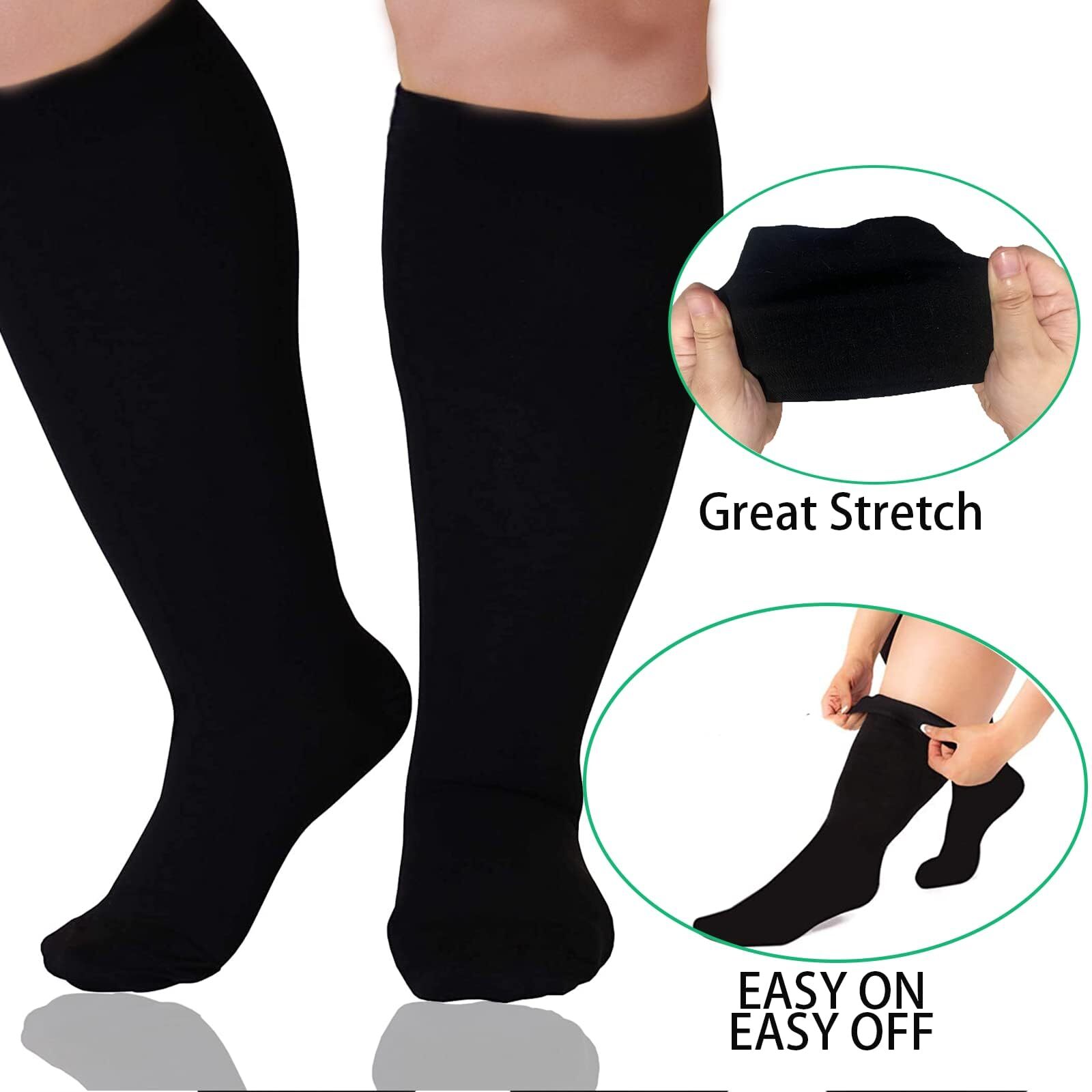 3 Pairs Plus Size 20-30mmhg Compression Socks Wide Calf Extra Large Knee High