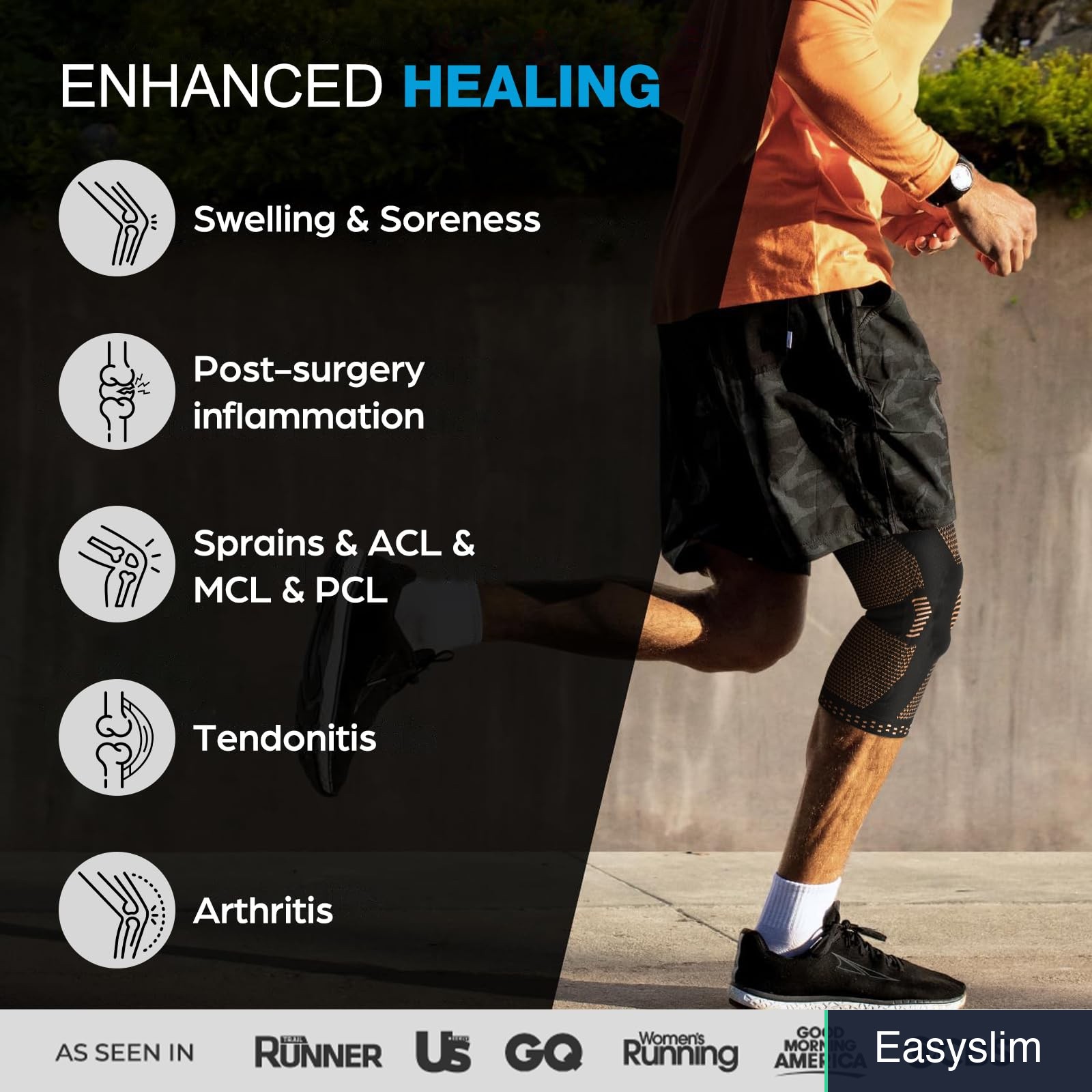 Copper Knee Brace with Compression Support Spring Stabilizers Gel Pad