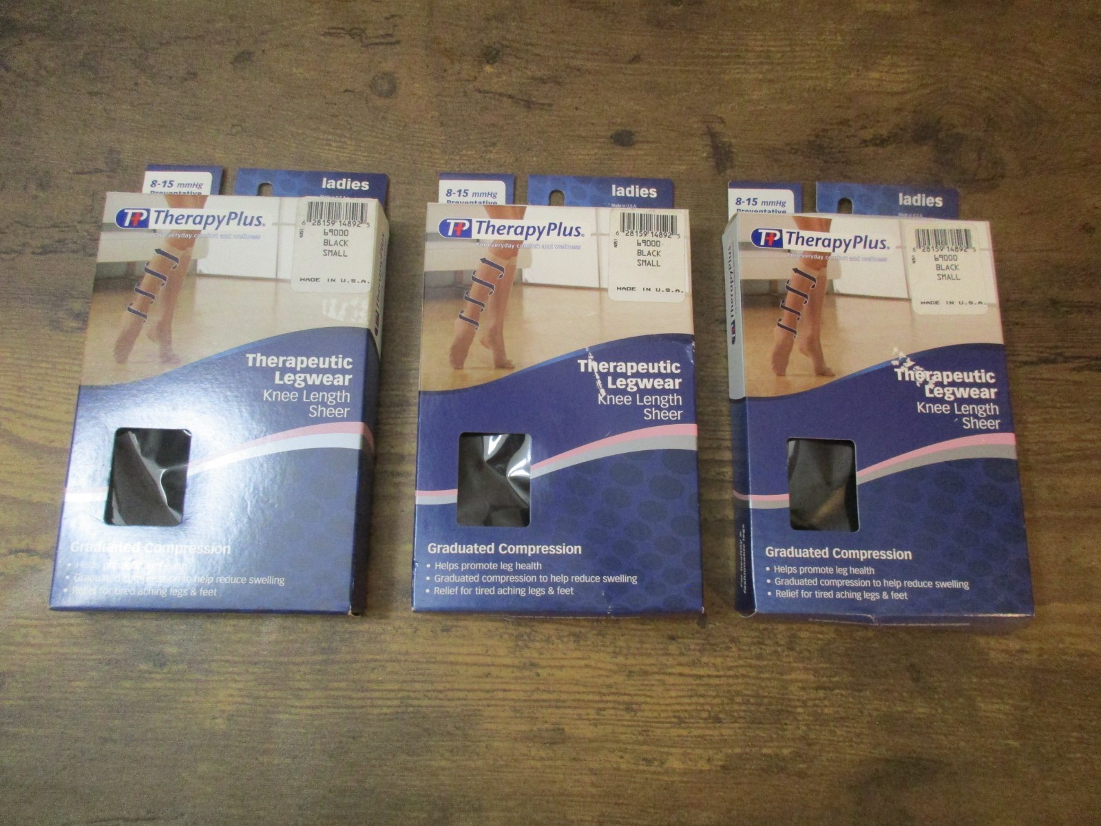 3 PAIRS Black Size S Knee High 8-15 mmHG Preventative Compression Socks