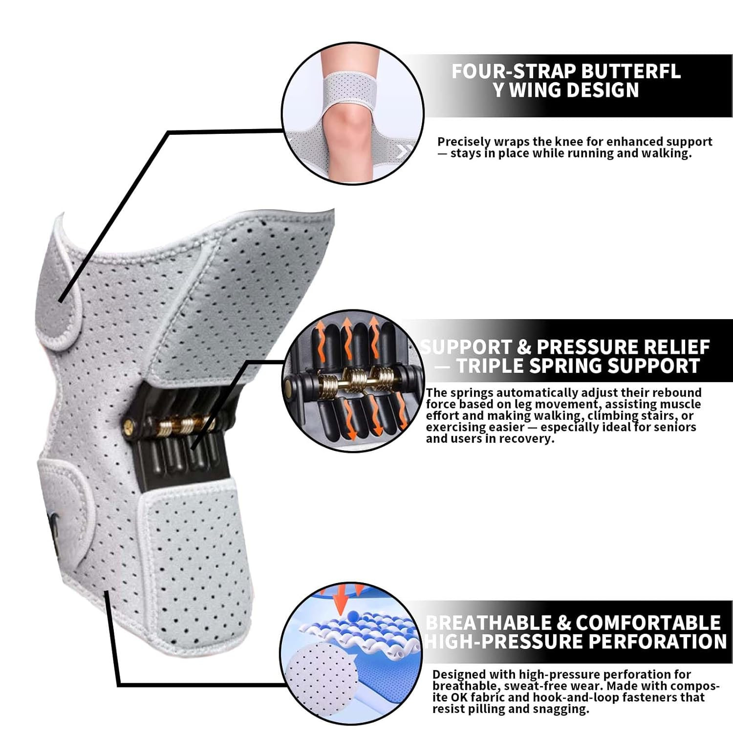 Knee Support Booster Brace with Spring-Powered Joint Assistance – Designed