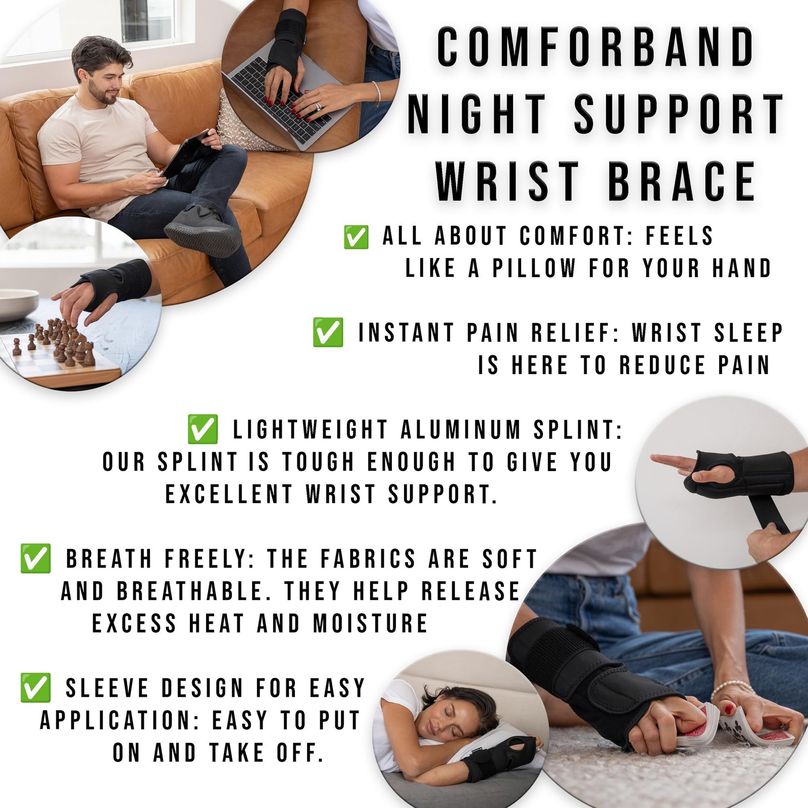 Comforband Night Sleep Wrist Brace – Adjustable, Cushioned Support for Carpal…