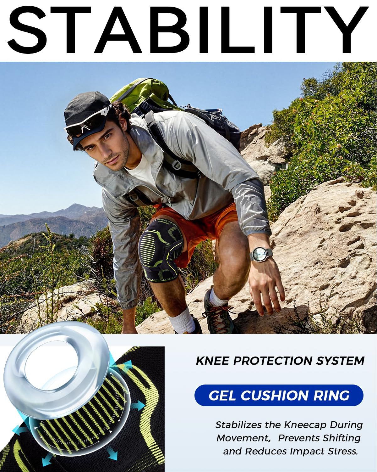 Knee Brace with Side Stabilizers, Knee Compression Sleeve with Gel Pad | Upgrade