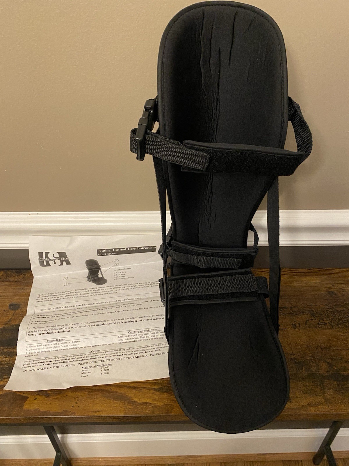 UNITED Surgical Plantar Fasciitis Night Splint Medium US 12035 Adjustable Pain