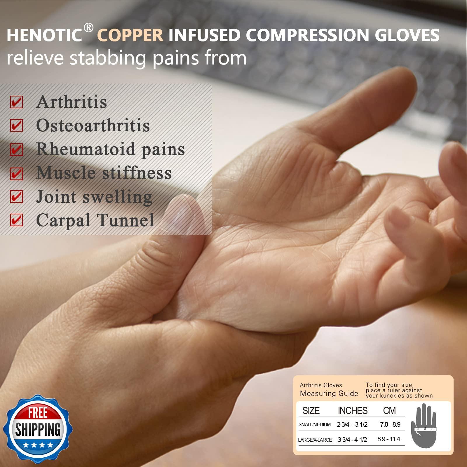 HENOTIC Copper Arthritis Gloves for Women Men, Wrist Reinforcement Fingerless