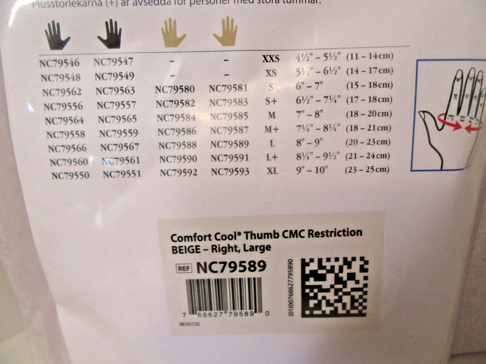 NEW Comfort Cool Thumb CMC Restriction Splint BEIGE RIGHT LARGE NC79589