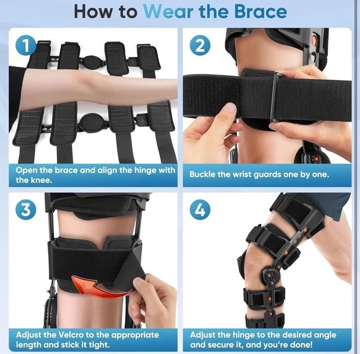 Adjustable Hinged Knee Brace Joint Fixation Support ACL MCL Post-Op Rehab