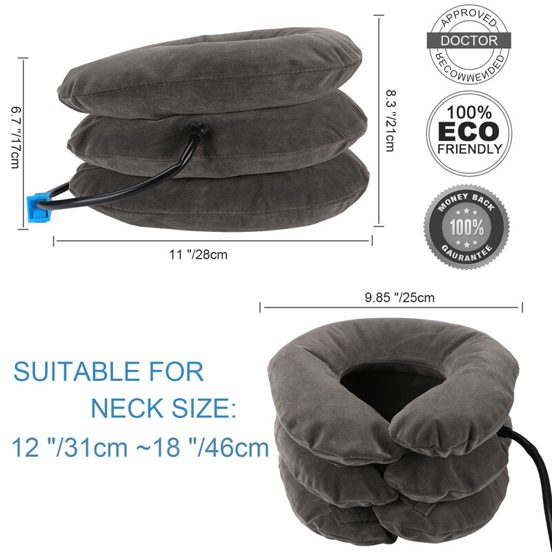 Cervical Neck Traction Collar Device for Neck Back Pain Relief Inflatable Grey