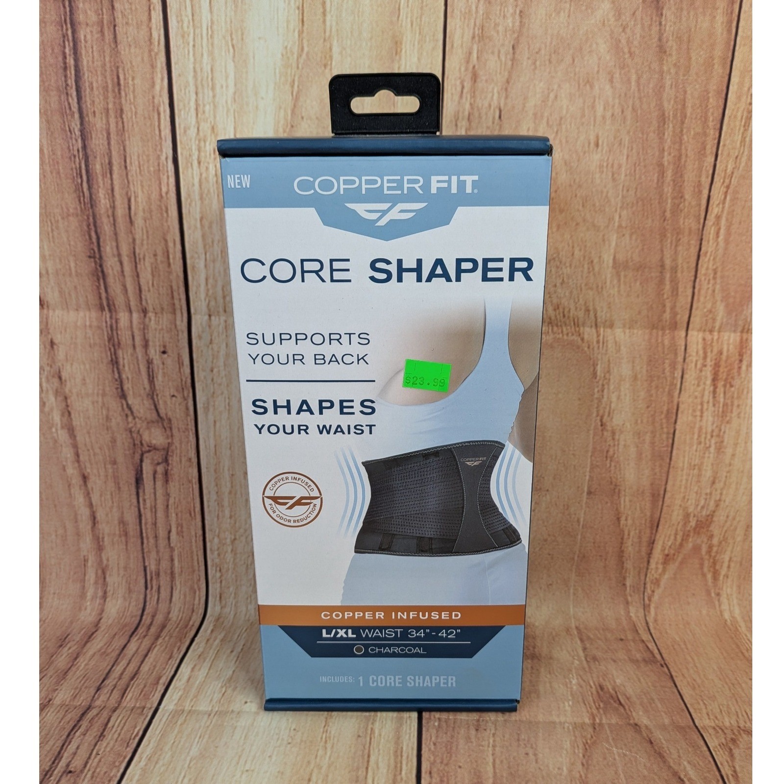 Copper Fit Core Shaper Back Support Waist Trainer Charcoal L/XL