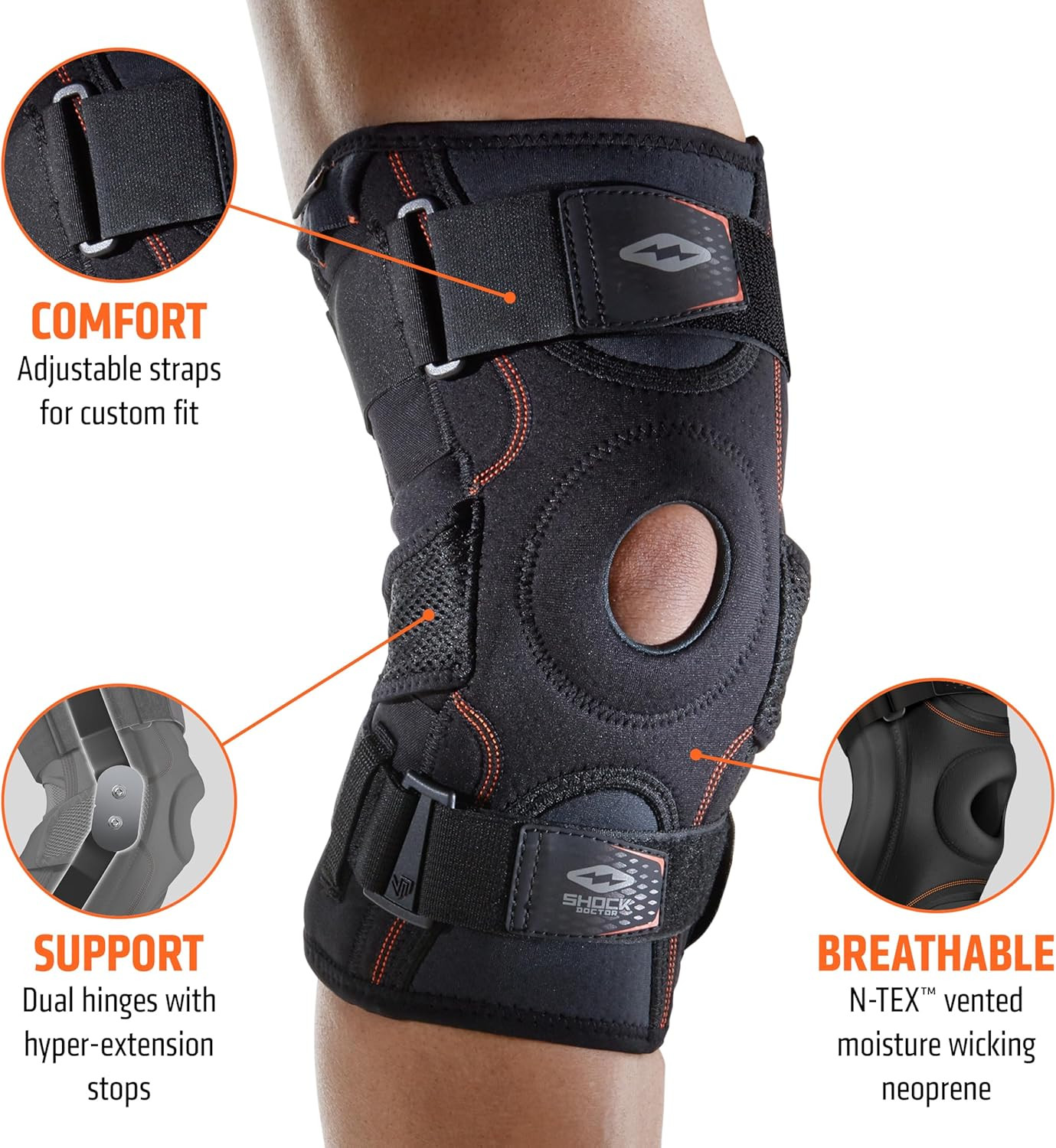 Knee Brace Support Sleeve with Stabilizers for Meniscus & Ligament Injuries