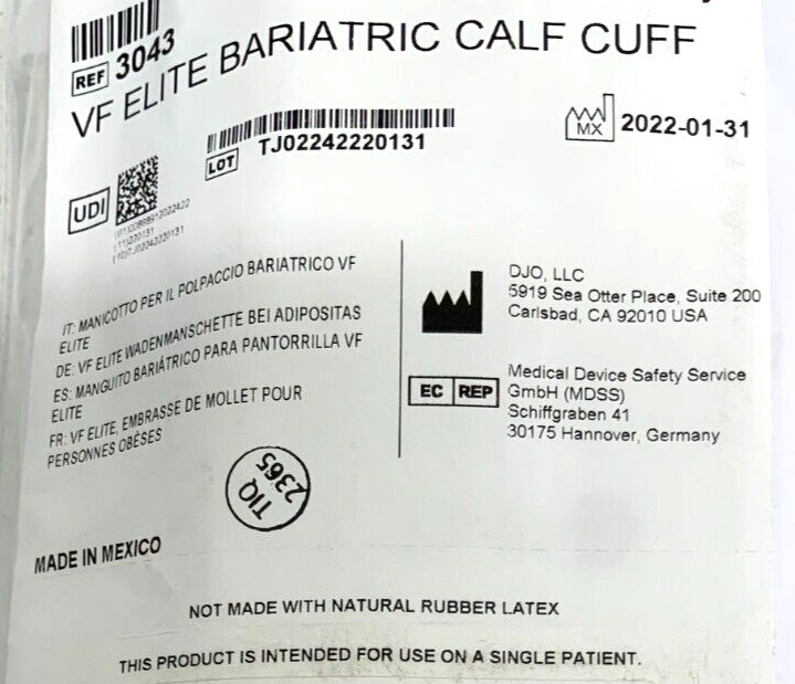 NEW Lot of 6 Aircast DJO 3043 VF Venaflow Elite Bariatric Calf Cuff 47D