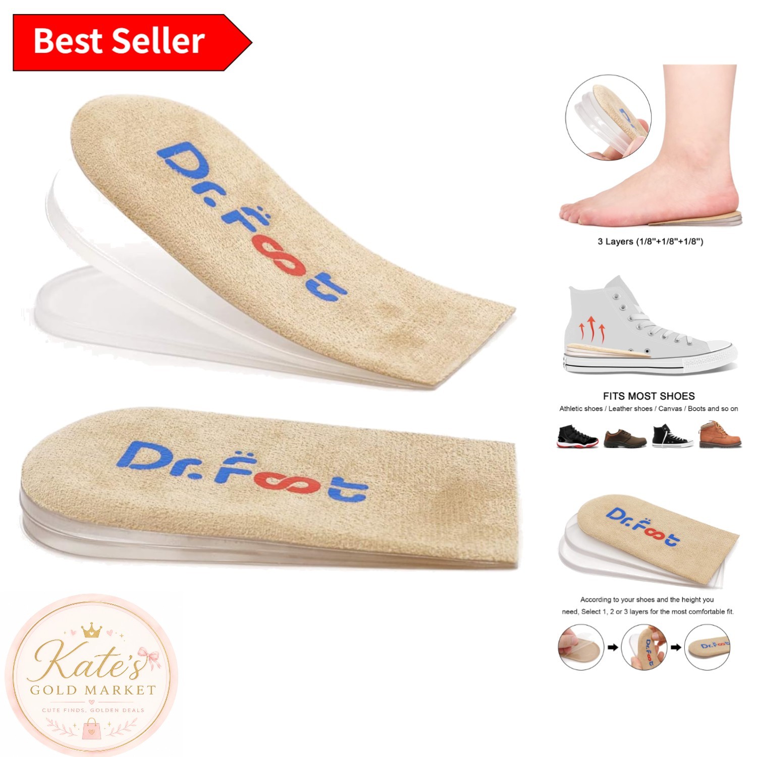 Dr.Foot Adjustable Orthopedic Heel Lift Inserts – Relieve Heel Pain & Achieve…