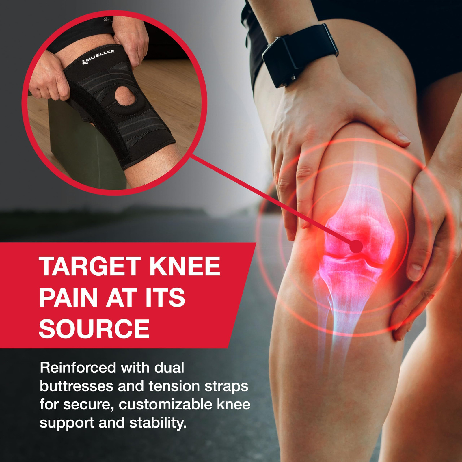 MUELLER Sports Medicine Self Adjusting Knee Brace One Size (Pack of 1), Black