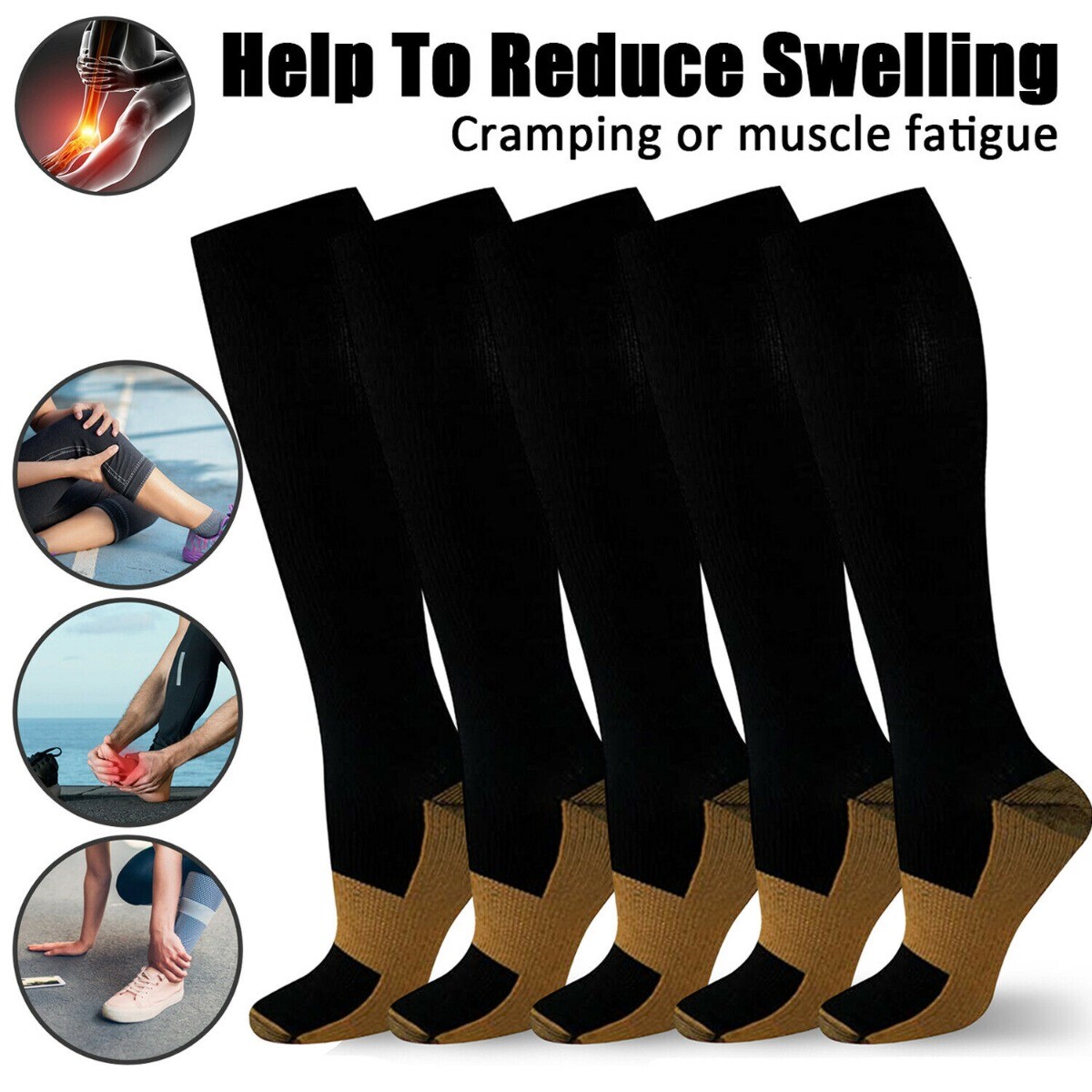 Copper 3 Pairs Compression Socks Running 30 – 40 mmHG Foot Pain Relief S/2XL