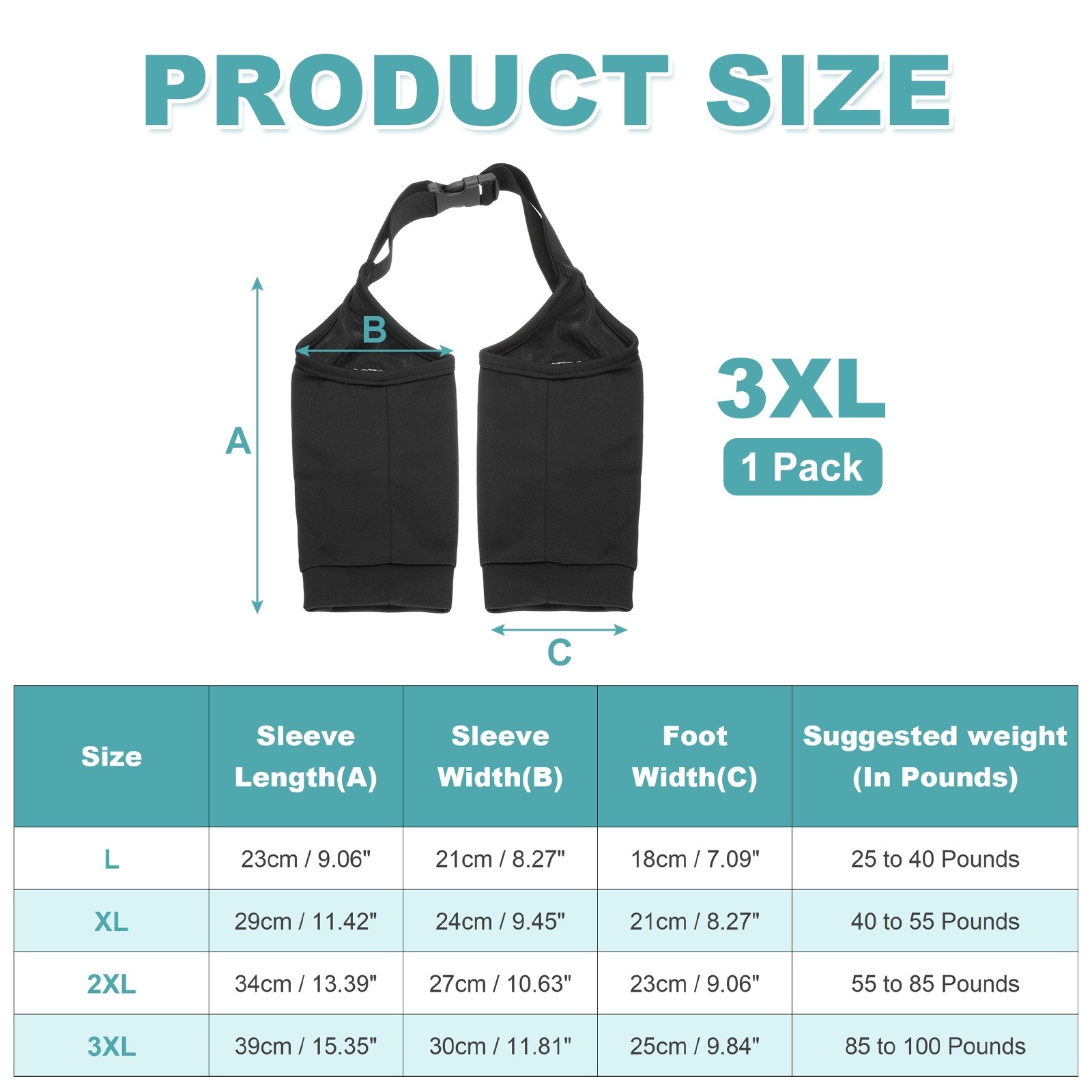 Dog Leg Sleeves Suit for Front Legs 3XL Black Polyester