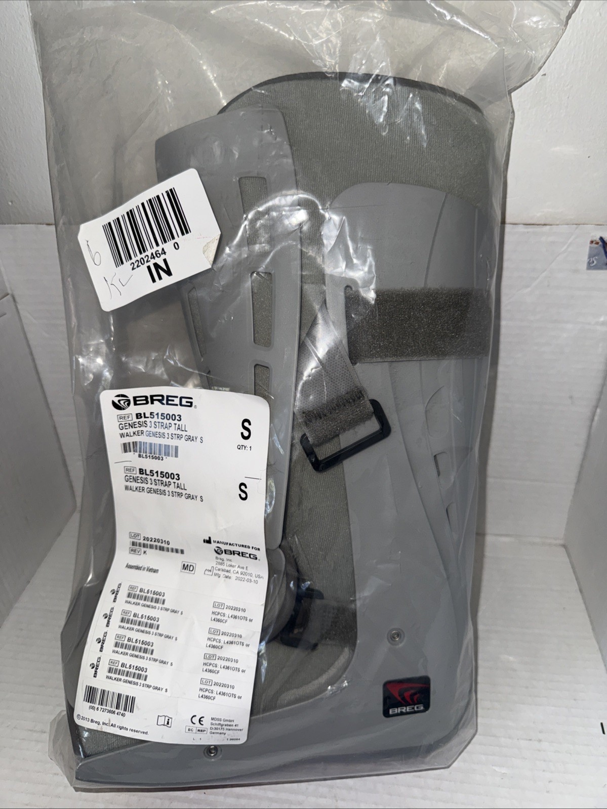 New Breg BL525003 Genesis 4 Strap Tall Walker Size Small Gray