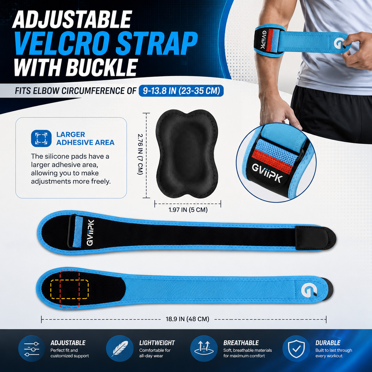 Elbow Brace for Tendonitis Tennis Elbow Breathable Compression Strap Blue