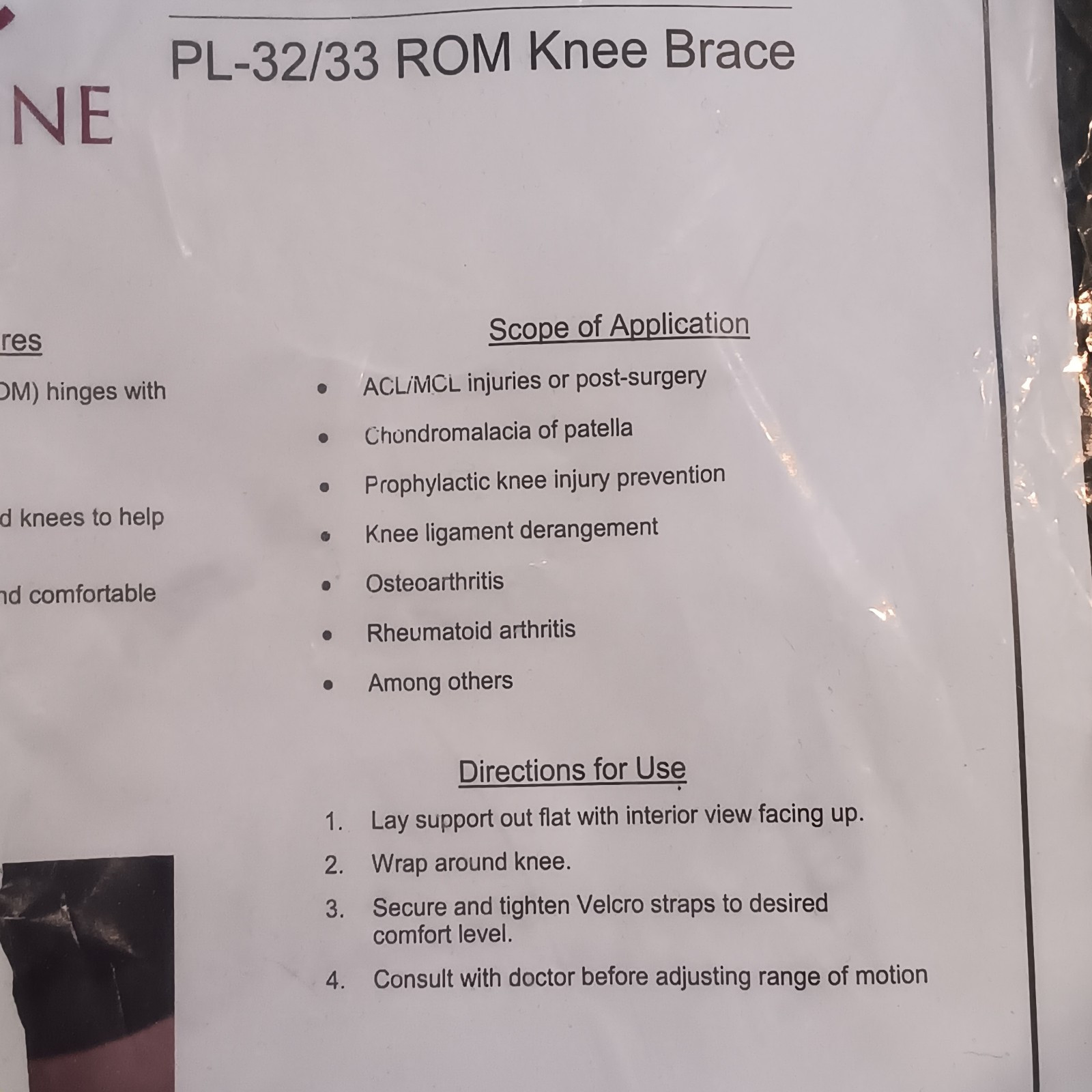ProLine Innovations PL-32/33 ROM Knee Support Brace New Universal Bilateral
