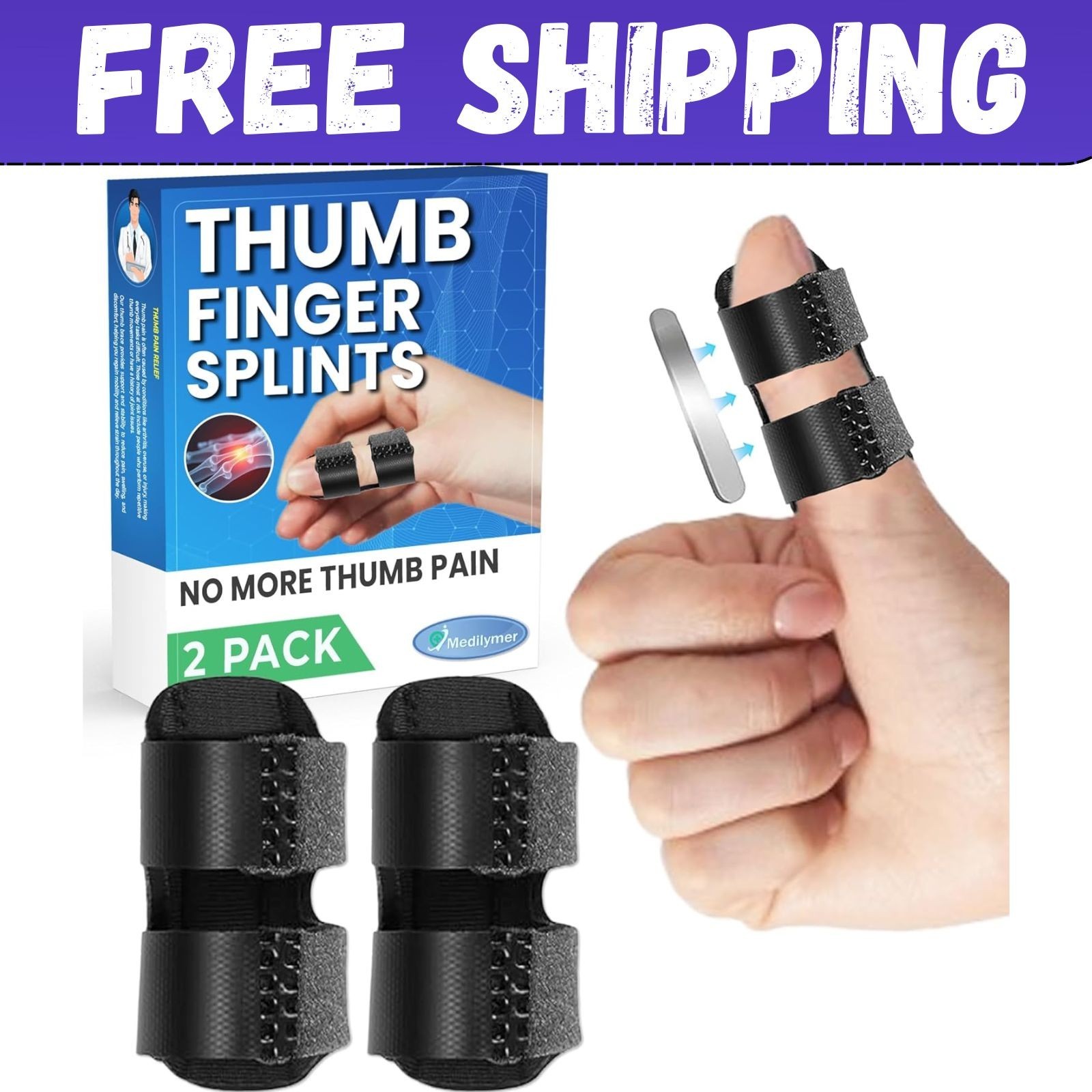 Thumb Splint (2 Pack) Trigger Thumb Splint Thumb Brace for Pain Relief Knuckle