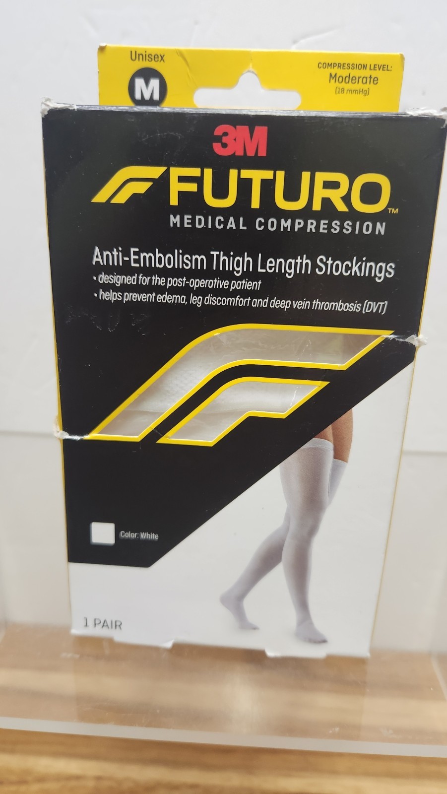 3M Futuro Anti-Embolism Thigh Length Stockings Medium White 18 mmHg 1 Pair