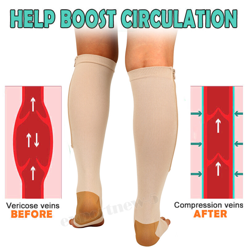 Copper Compression Support Zipper Socks Graduated Stocking Men Women 20-30mmHg