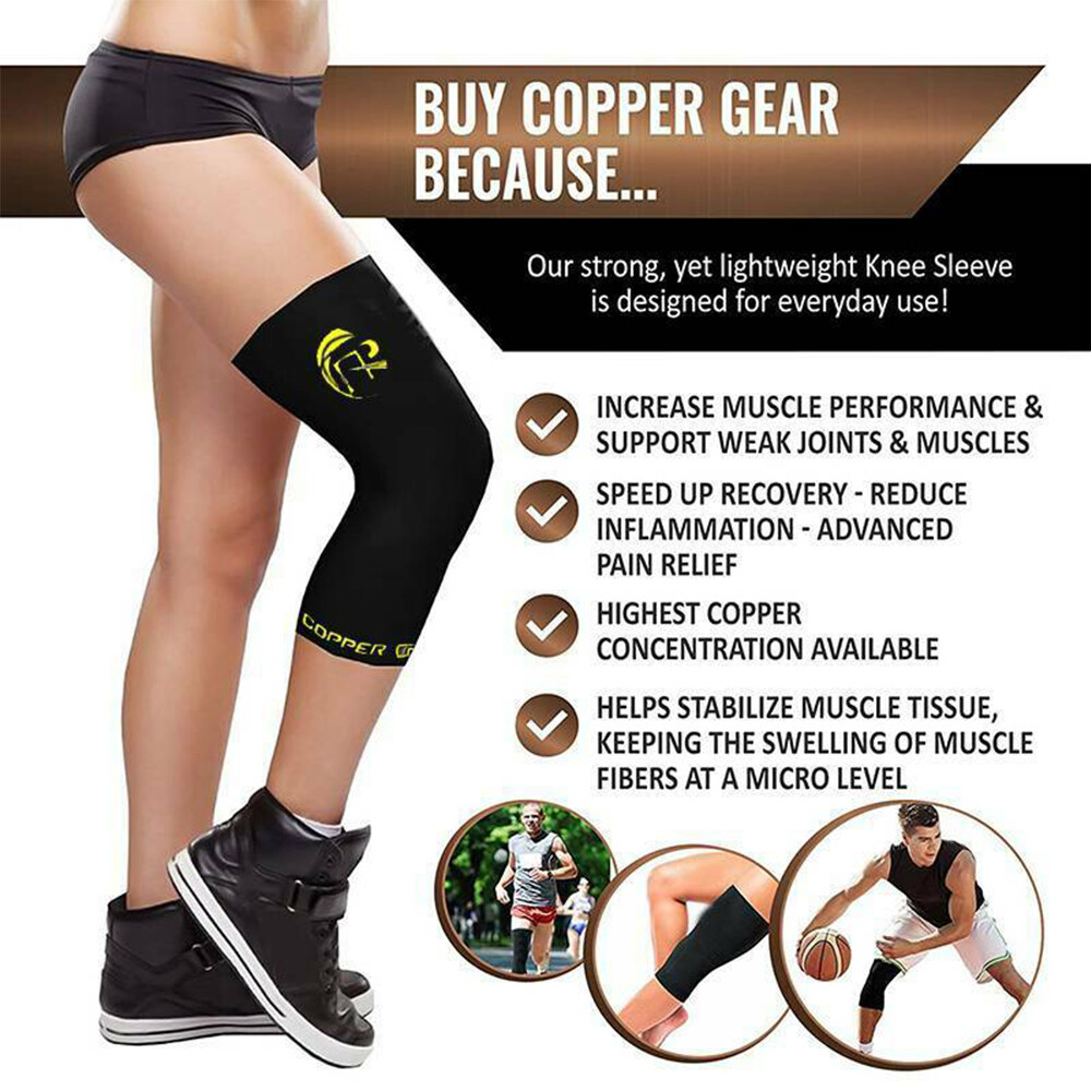 Knee Support Brace Copper Compression Sleeve Sock Joint Pain Arthritis 1 Pair