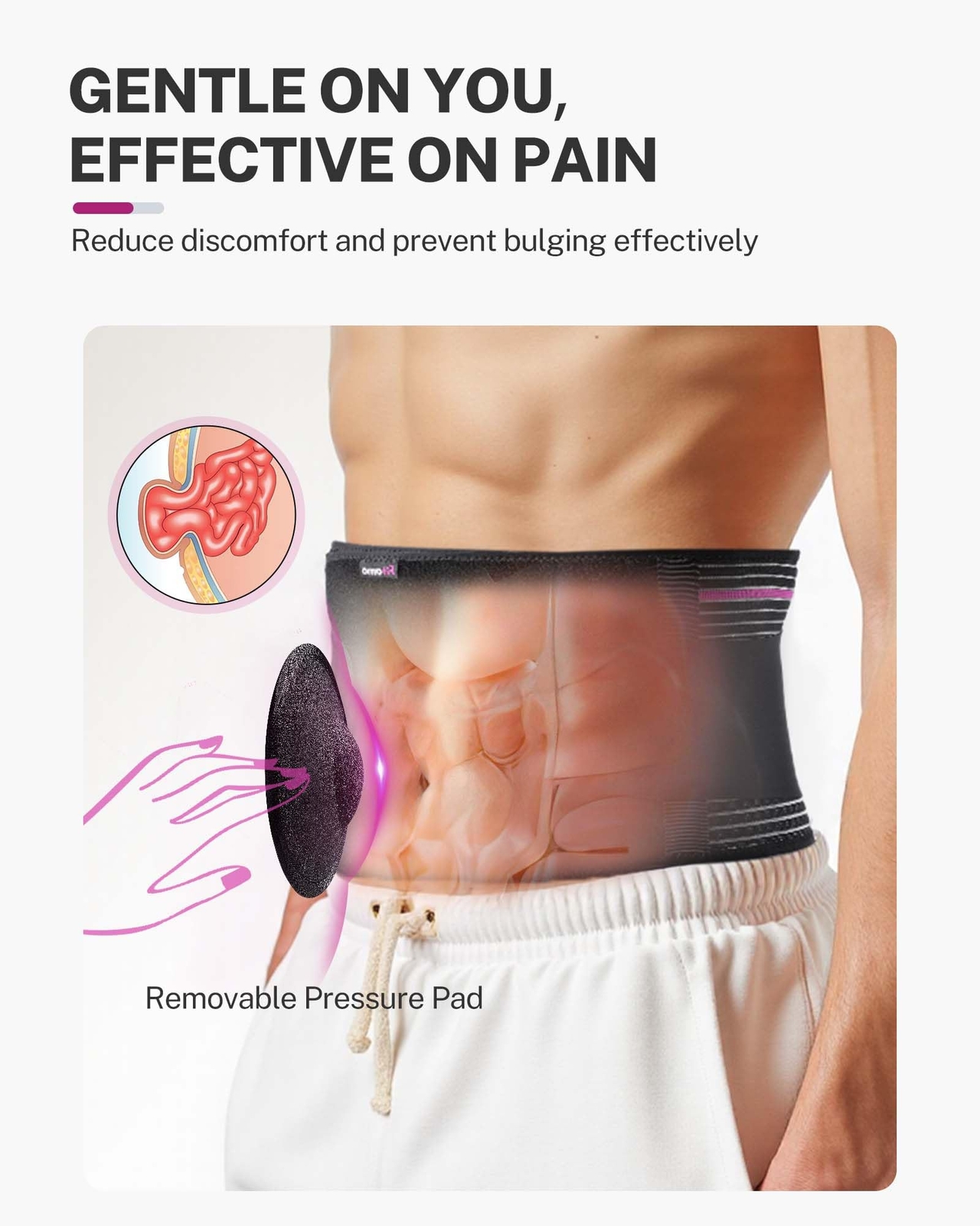 Front-Wearing Umbilical Hernia Belts for Men & Women, Removable Pads with Ext…
