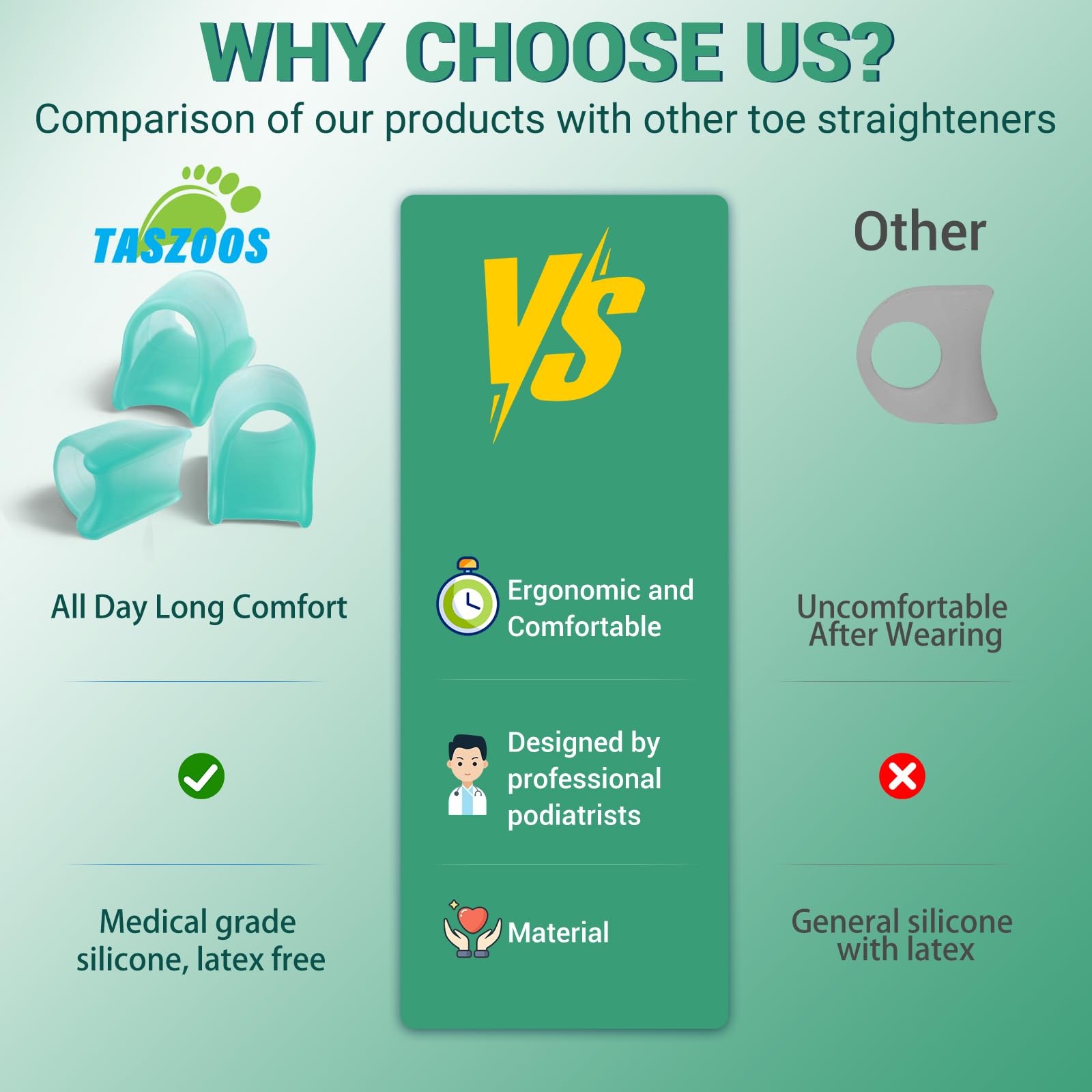 TASZOOS 3 Different Sizes (S/M/L) – 6pcs(Green) – Hammer Toe S/M/L, Green