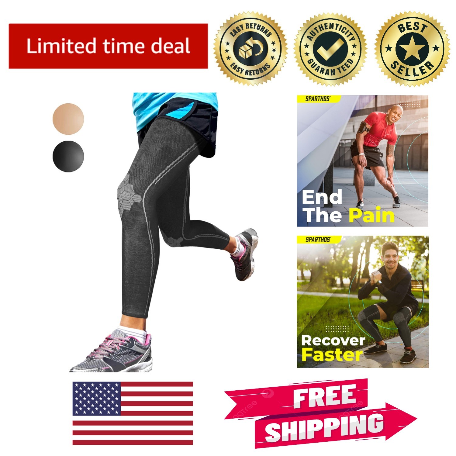 Durable Men’s Compression Sleeves – Relief from Shin Splints & Cramps – Large
