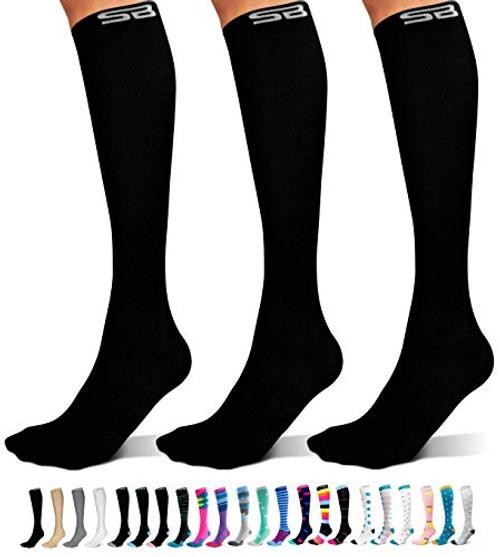 3-Pair Compression Socks (15-20mmHg) for Men & Women XX-Large 01 – Solid Black