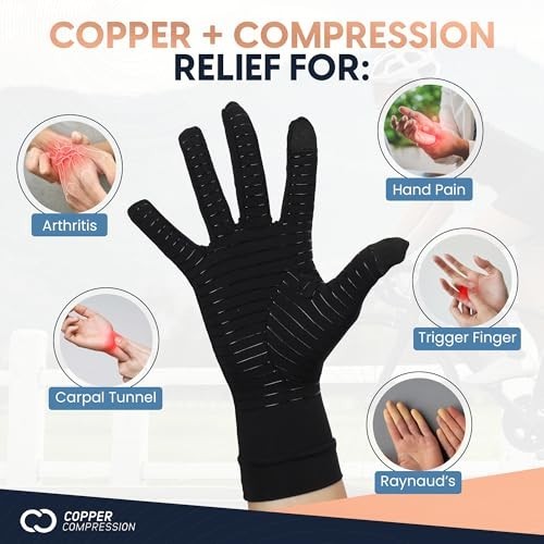 Arthritis Gloves Full Finger Copper Infused Compression Support Pain Relief