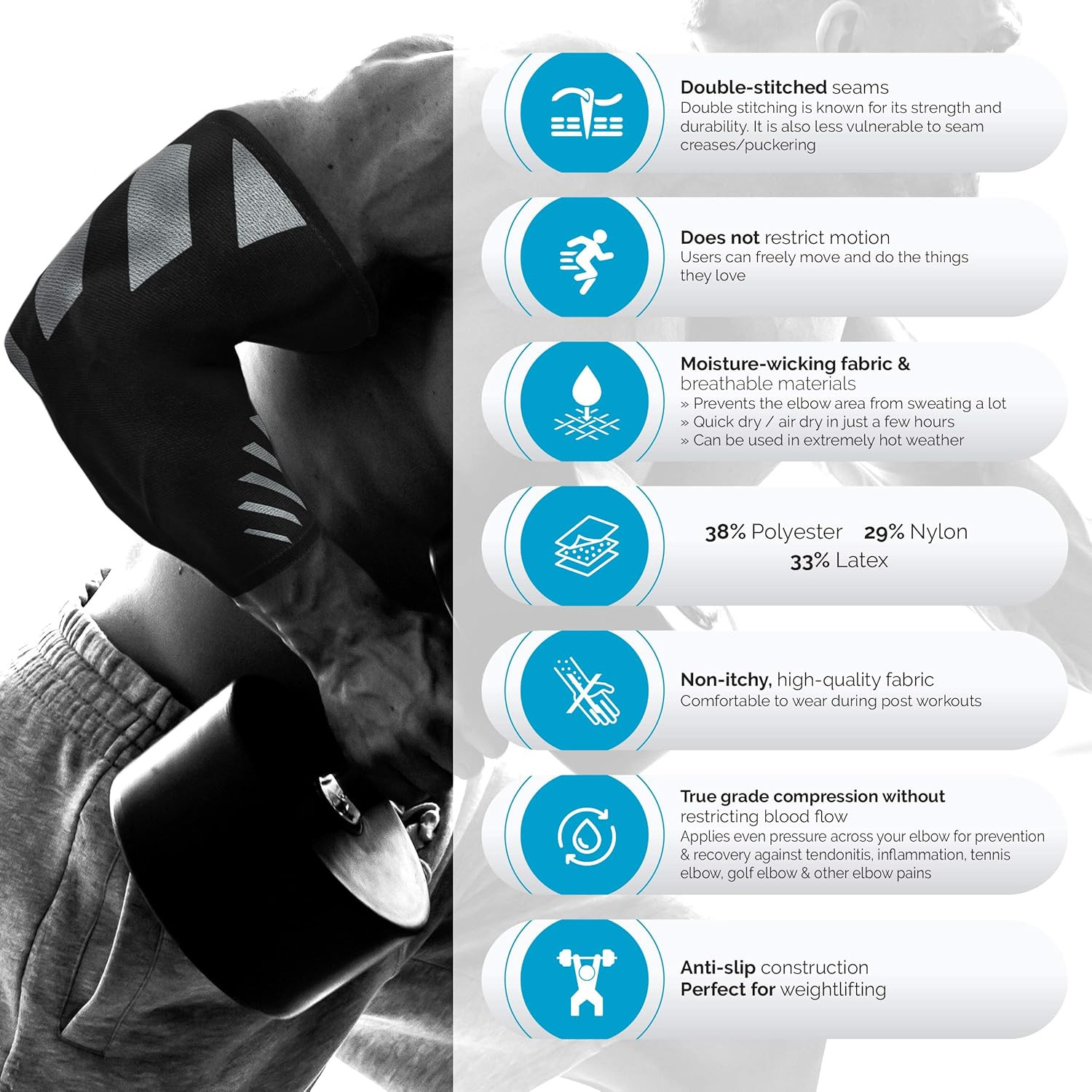 Physix Gear Workout Elbow Sleeves – Elbow Sleeves Compression for Weightlifting,