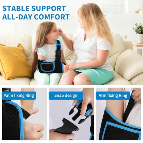 Kids Arm Sling Shoulder Immobilizer Brace – Size S – Black/Blue Polyester