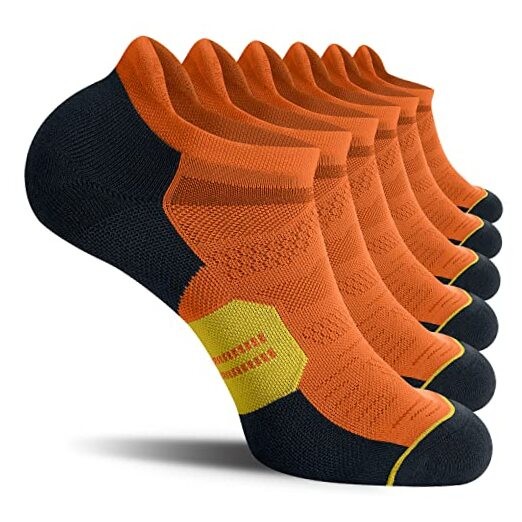 Men’s Ankle Running Socks with Cushion, Arch Support Low Cut Large Orange